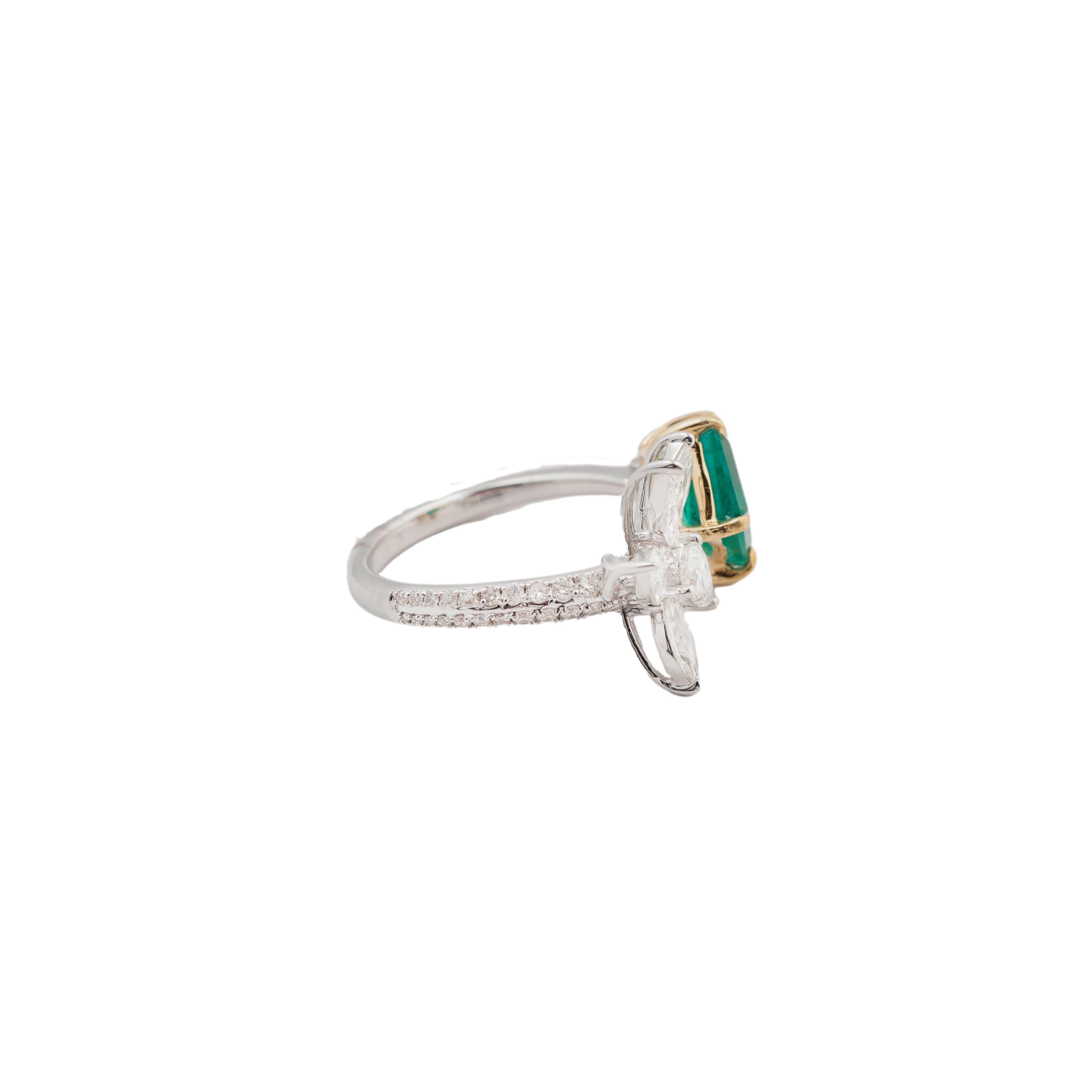Natürlicher sambischer Smaragd 1,80cts & Diamant 1,26cts Ring in 18k Gold (Asscher-Schliff) im Angebot