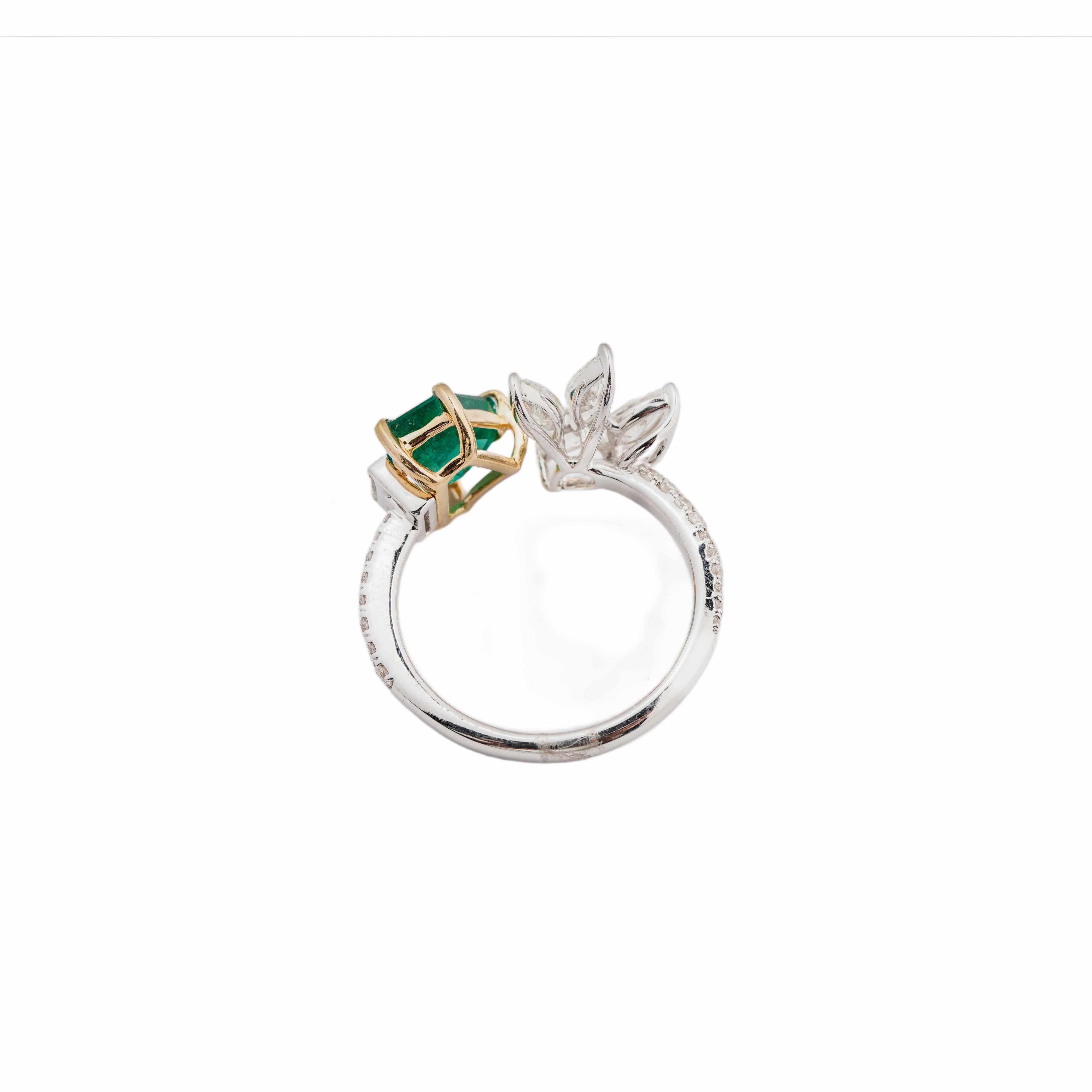 Natürlicher sambischer Smaragd 1,80cts & Diamant 1,26cts Ring in 18k Gold Damen im Angebot