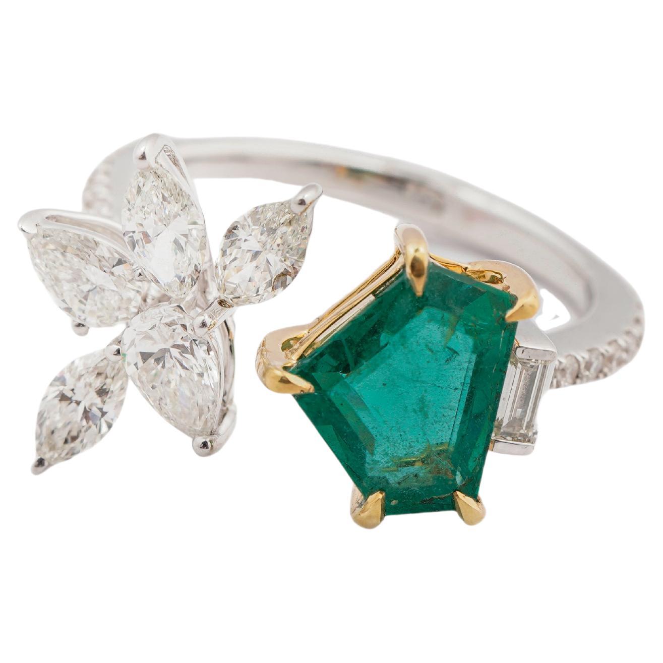 Natürlicher sambischer Smaragd 1,80cts & Diamant 1,26cts Ring in 18k Gold