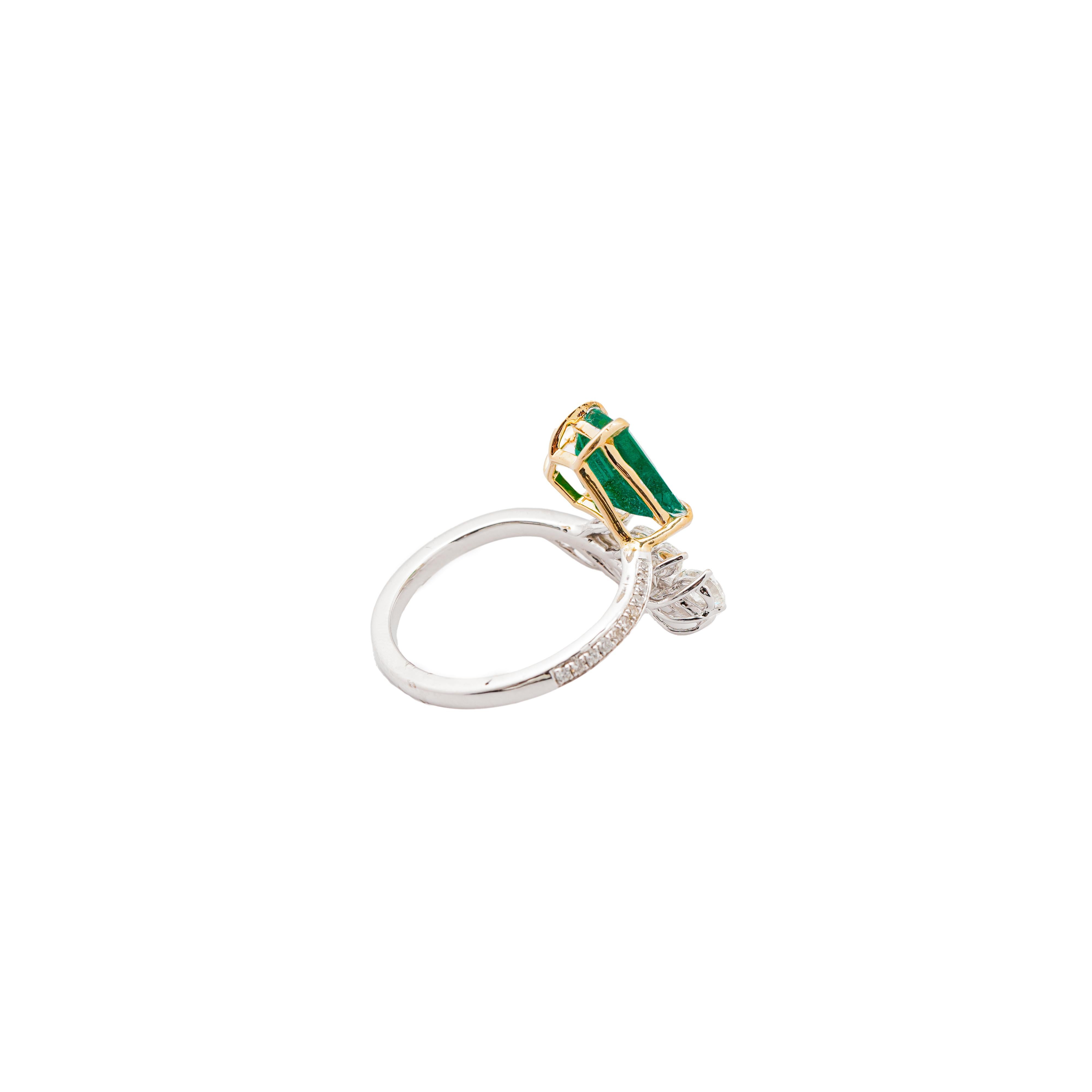 Natürlicher sambischer Smaragd 1,82cts & Diamant 0,85cts Ring in 18k Gold (Asscher-Schliff) im Angebot