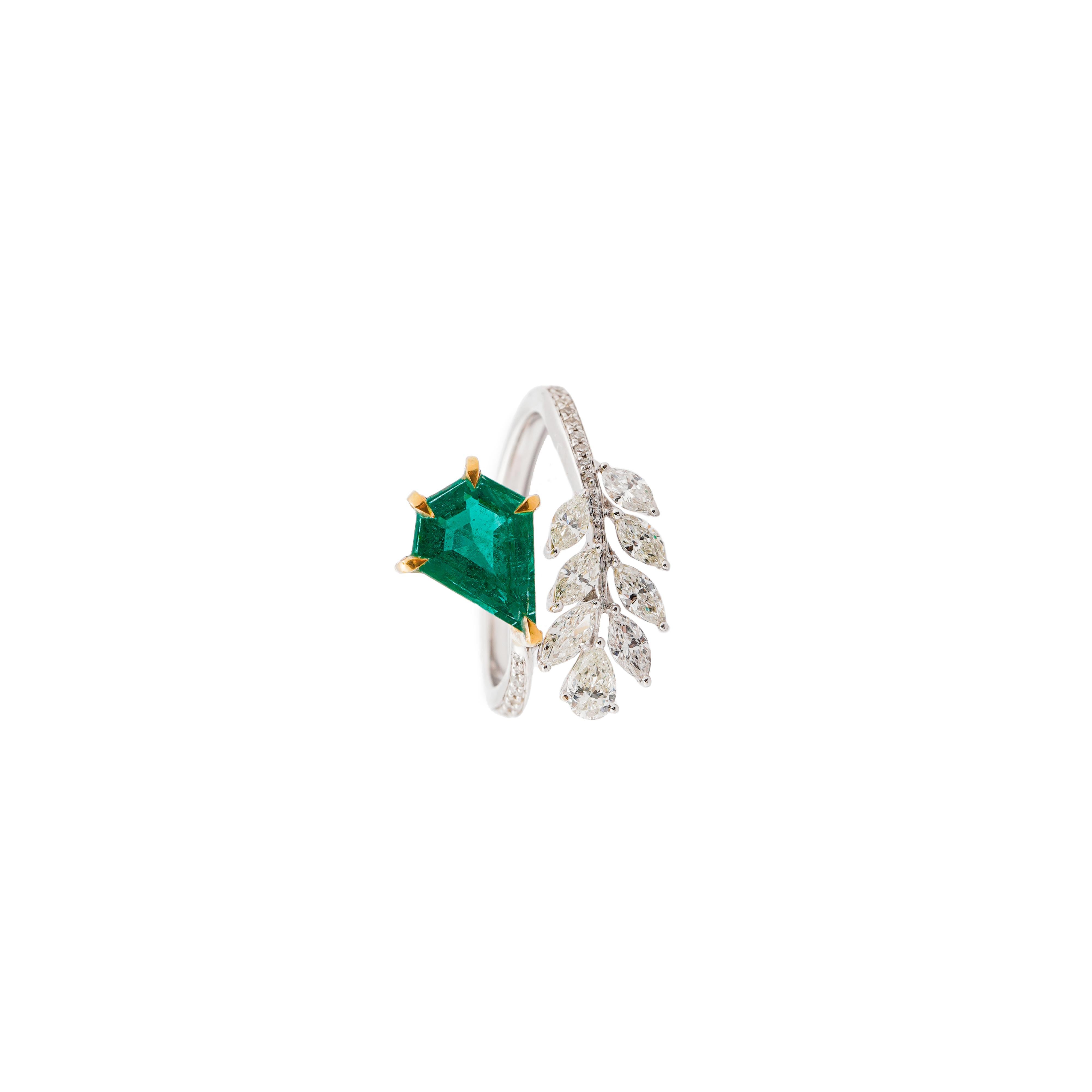 Natürlicher sambischer Smaragd 1,82cts & Diamant 0,85cts Ring in 18k Gold Damen im Angebot
