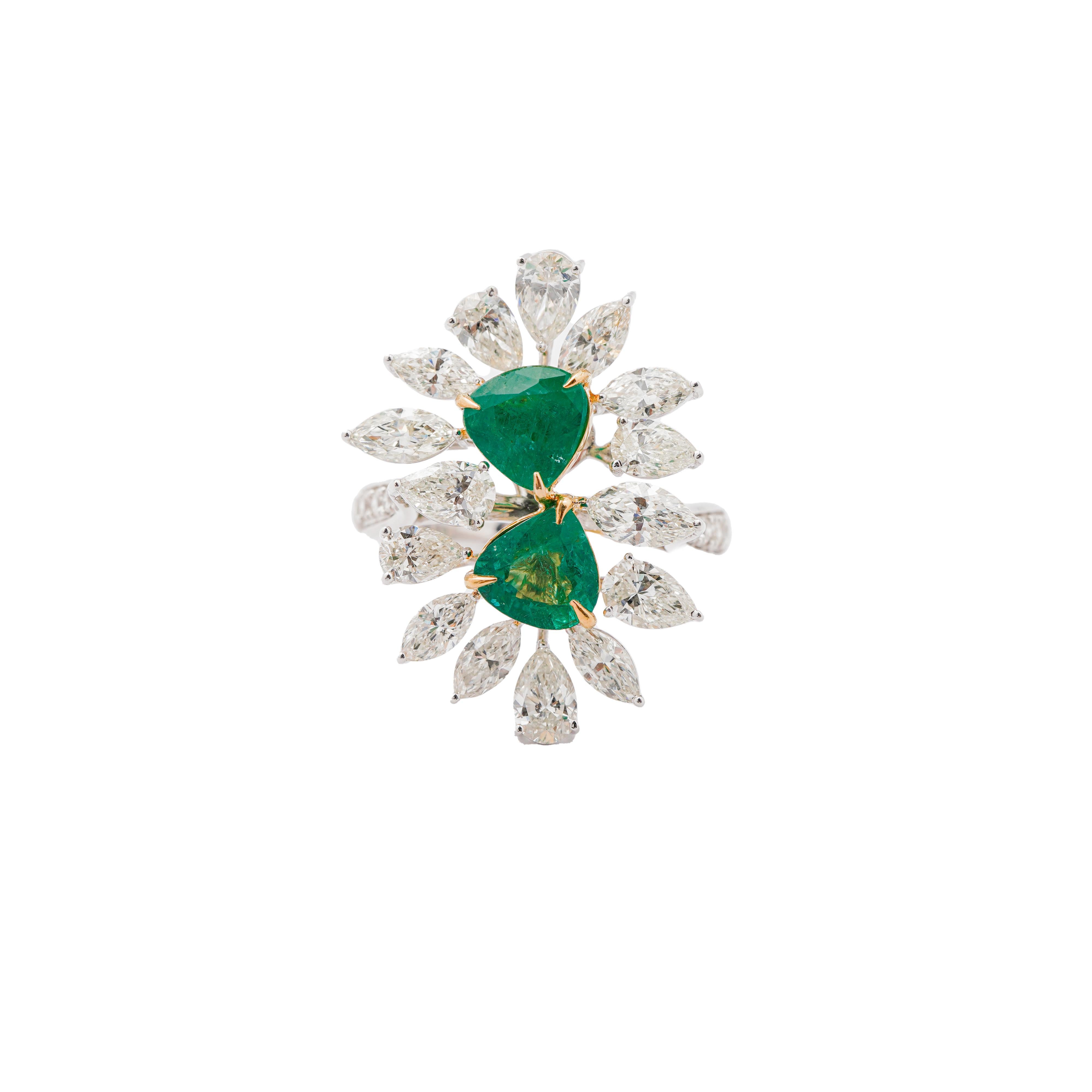 Natürlicher sambischer Smaragd 1,86cts & Diamant 2,95cts Ring in 18k Gold Damen im Angebot