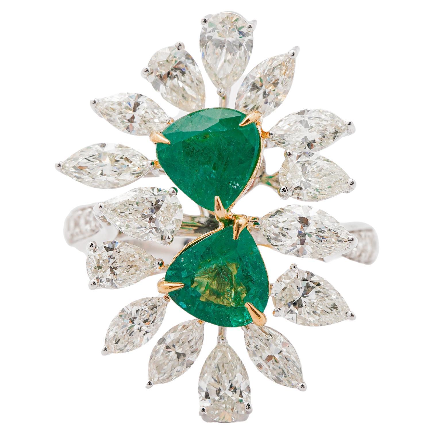 Natürlicher sambischer Smaragd 1,86cts & Diamant 2,95cts Ring in 18k Gold im Angebot
