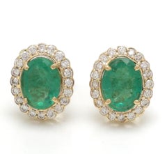 Boucle d'oreille en or 14k avec émeraude naturelle de Zambie 2.28cts et diamant 0.44cts