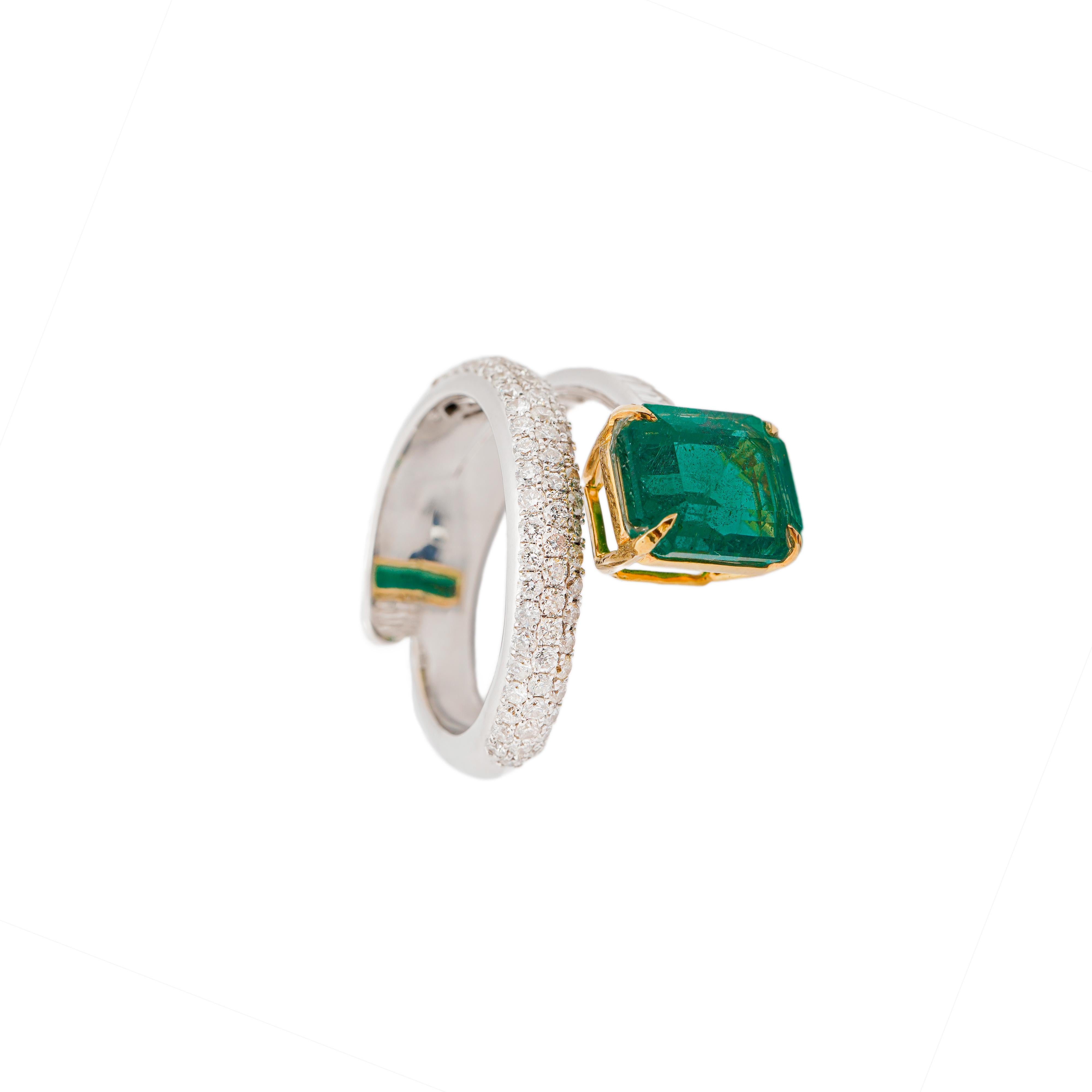 Natürlicher sambischer Smaragd 3,44cts & Diamant 0,93cts Ring in 18k Gold im Angebot 1