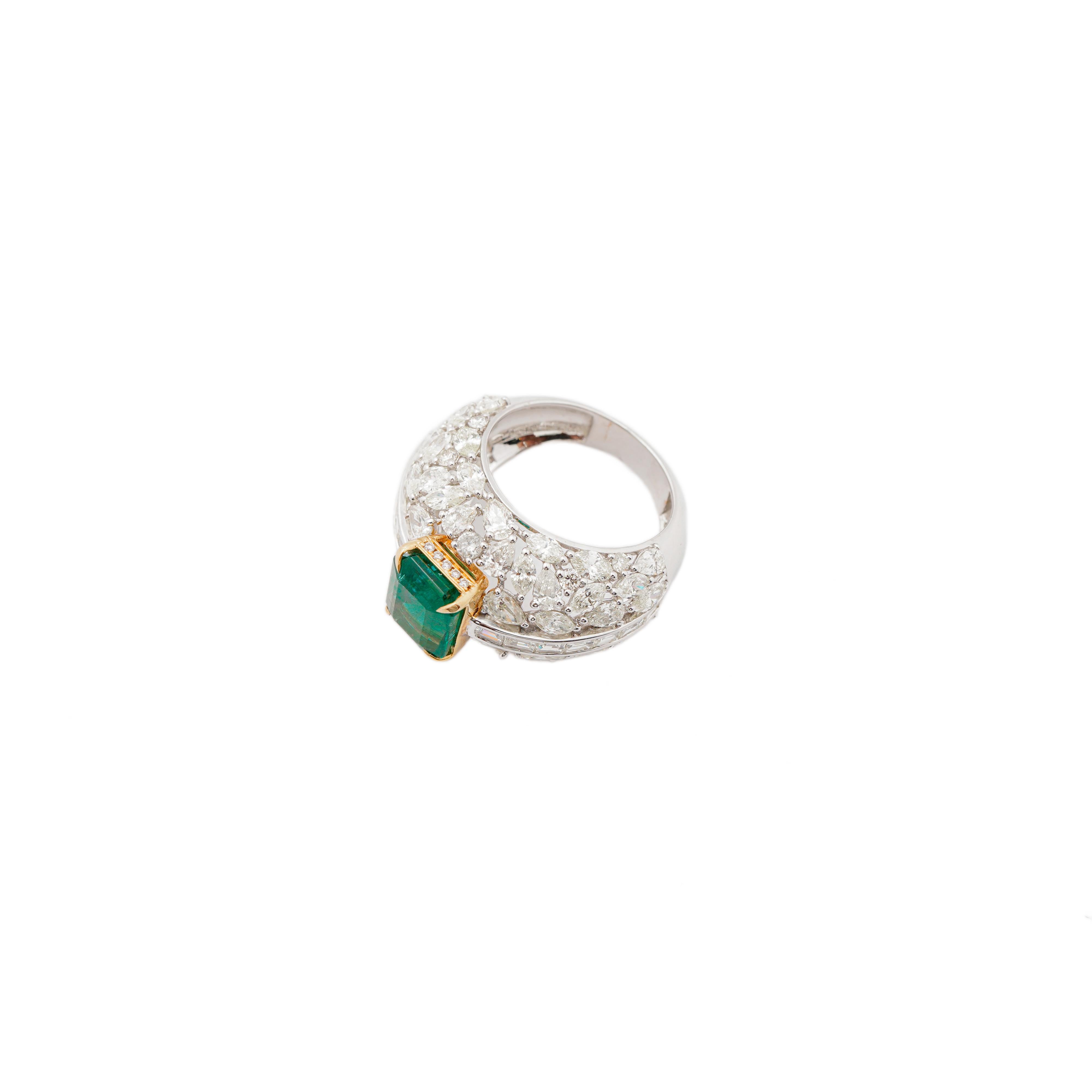 Natürlicher sambischer Smaragd 3,54cts & Diamant 5,65cts Ring in 18k Gold (Asscher-Schliff) im Angebot