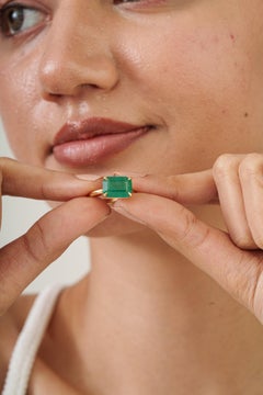 Natural Zambian Emerald 4.42 Ct May Birthstone Cocktail Ring in 18K Yellow Gold