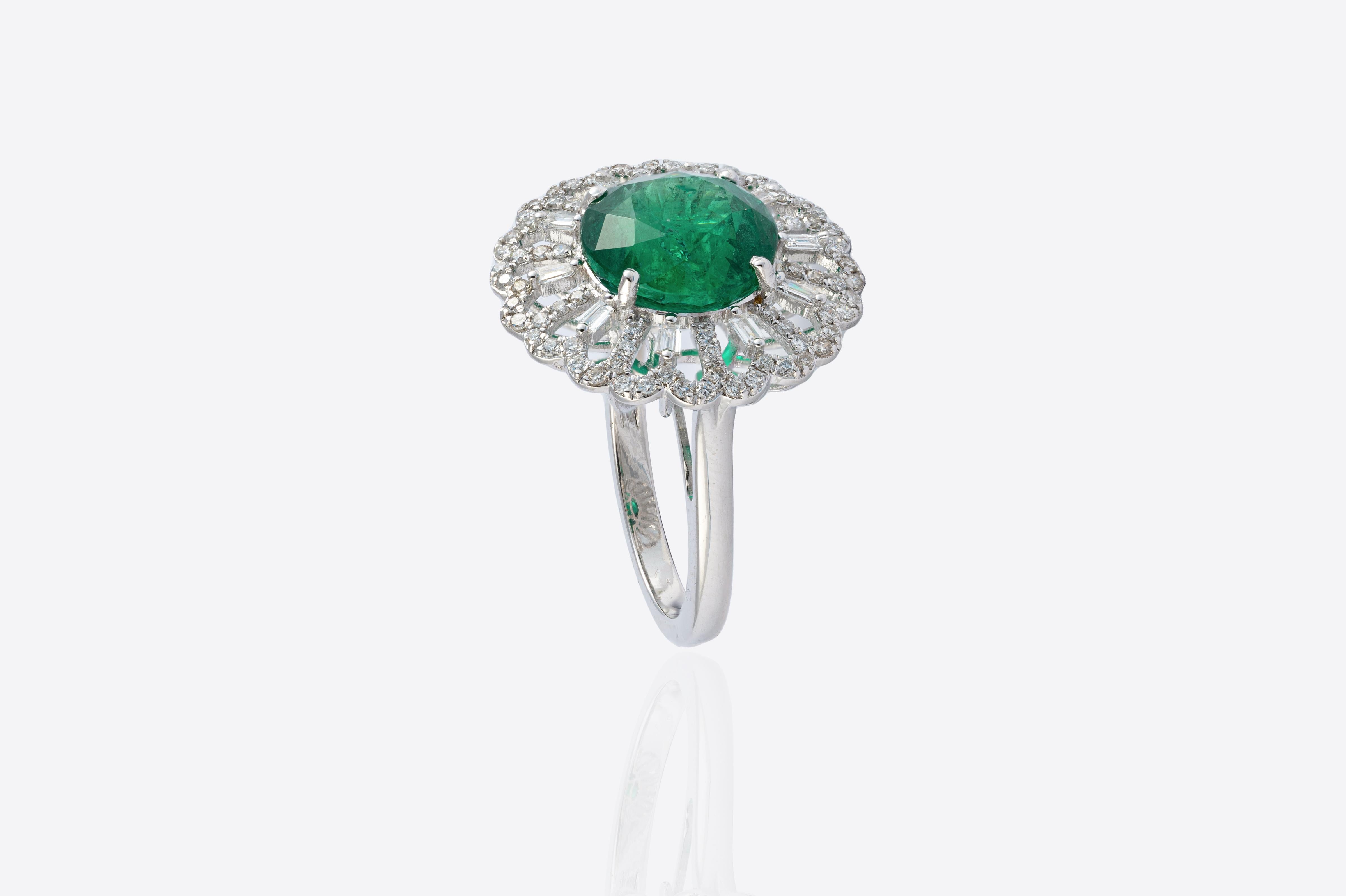 Natürlicher sambischer Smaragd 5,51 Karat mit 0,77 Karat Diamanten Ring aus 14 Karat Gold (Smaragdschliff) im Angebot