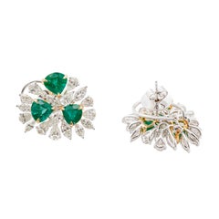 Zambian Emerald 6.54ct & Diamond 6.69ct Stud Earrings in 18k Gold