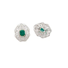 Natural Zambian Emerald 6.80cts & Diamond 1.29cts Earring in 18k Gold