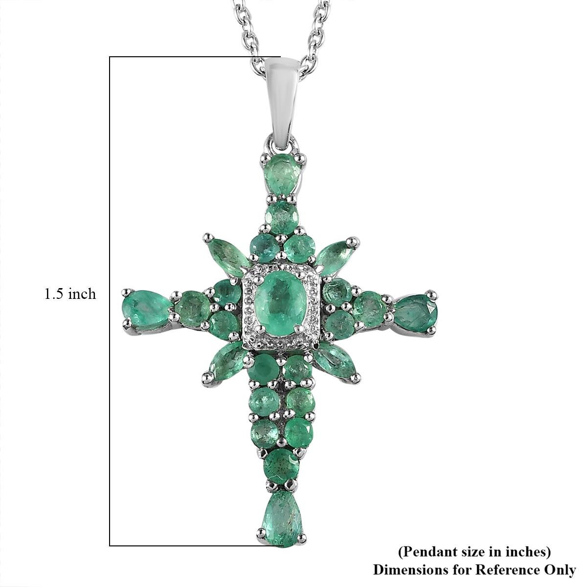 Emerald Cut 2.39 Ct Zambian Emerald Cross Pendant Necklace 925 Sterling Silver Necklace  For Sale