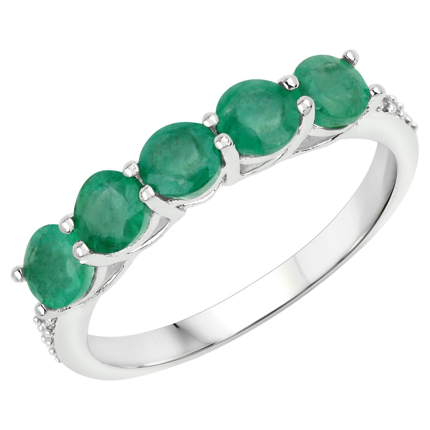 Natural Zambian Emerald and Diamond Band 1.10 Carats 14k White Gold For Sale