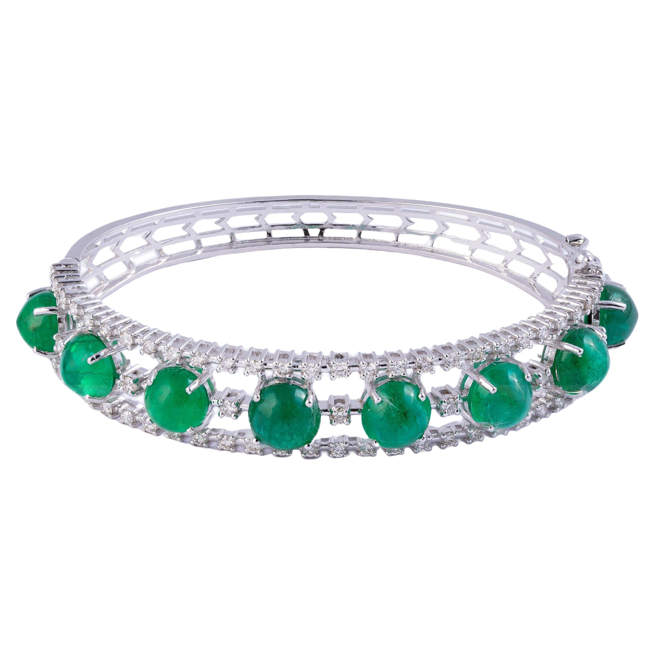 Natural Zambian Emerald and Diamond Bracelet in 14k Gold