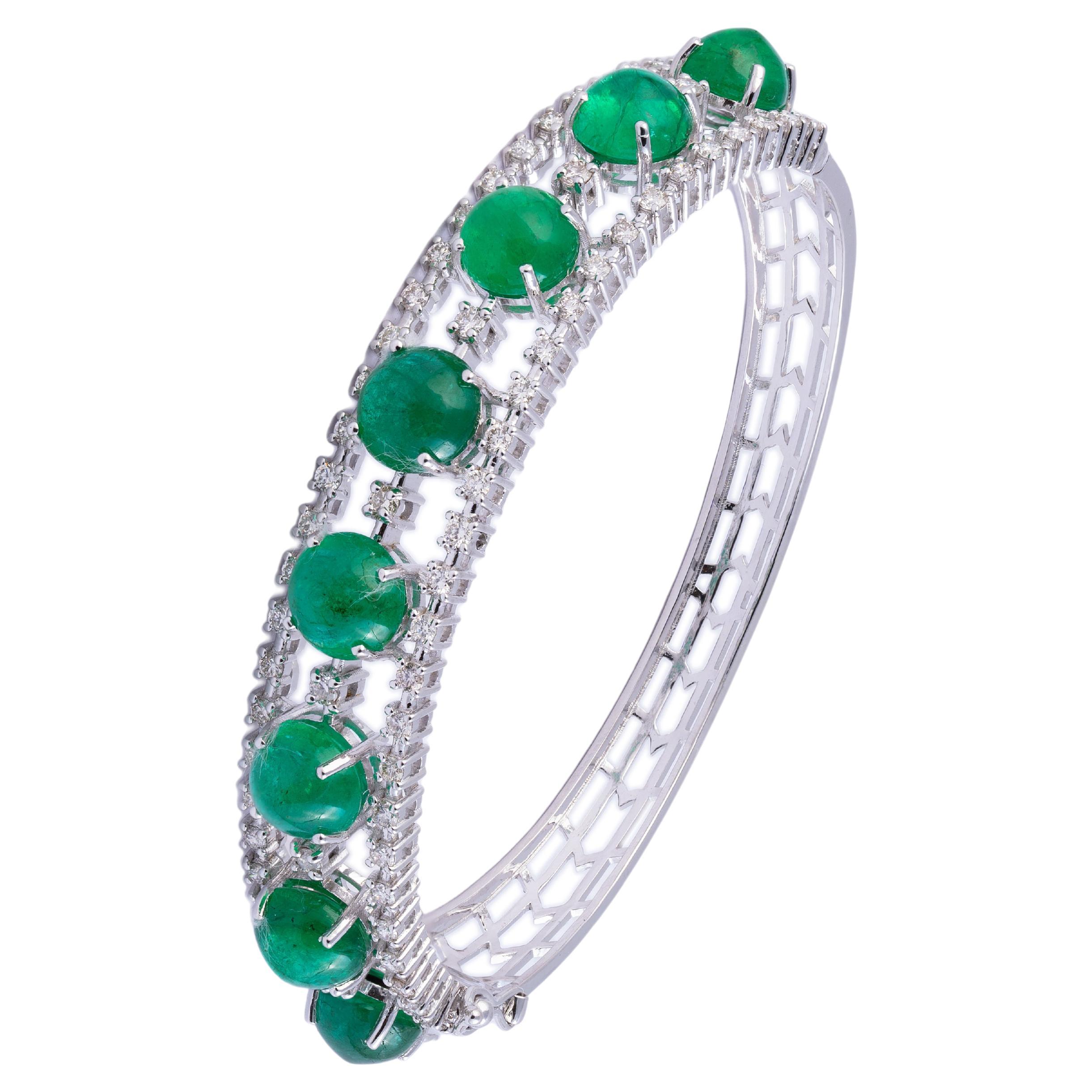 Natural Zambian Emerald 15.18cts and 1.59cts Diamond Bracelet in 14k Gold For Sale