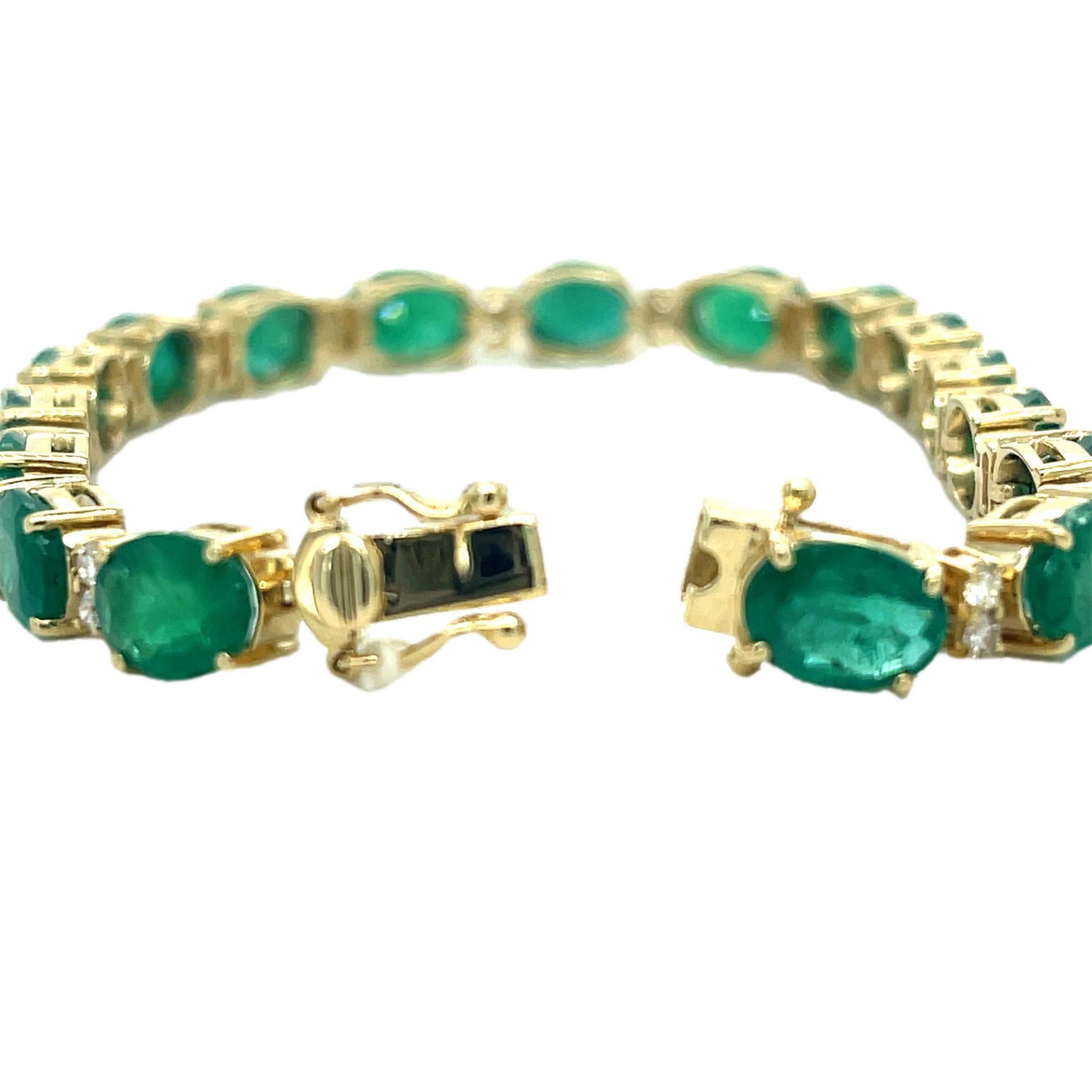 Oval Cut Natural Zambian Emerald and Diamond Bracelet in 14KY Gold For Sale