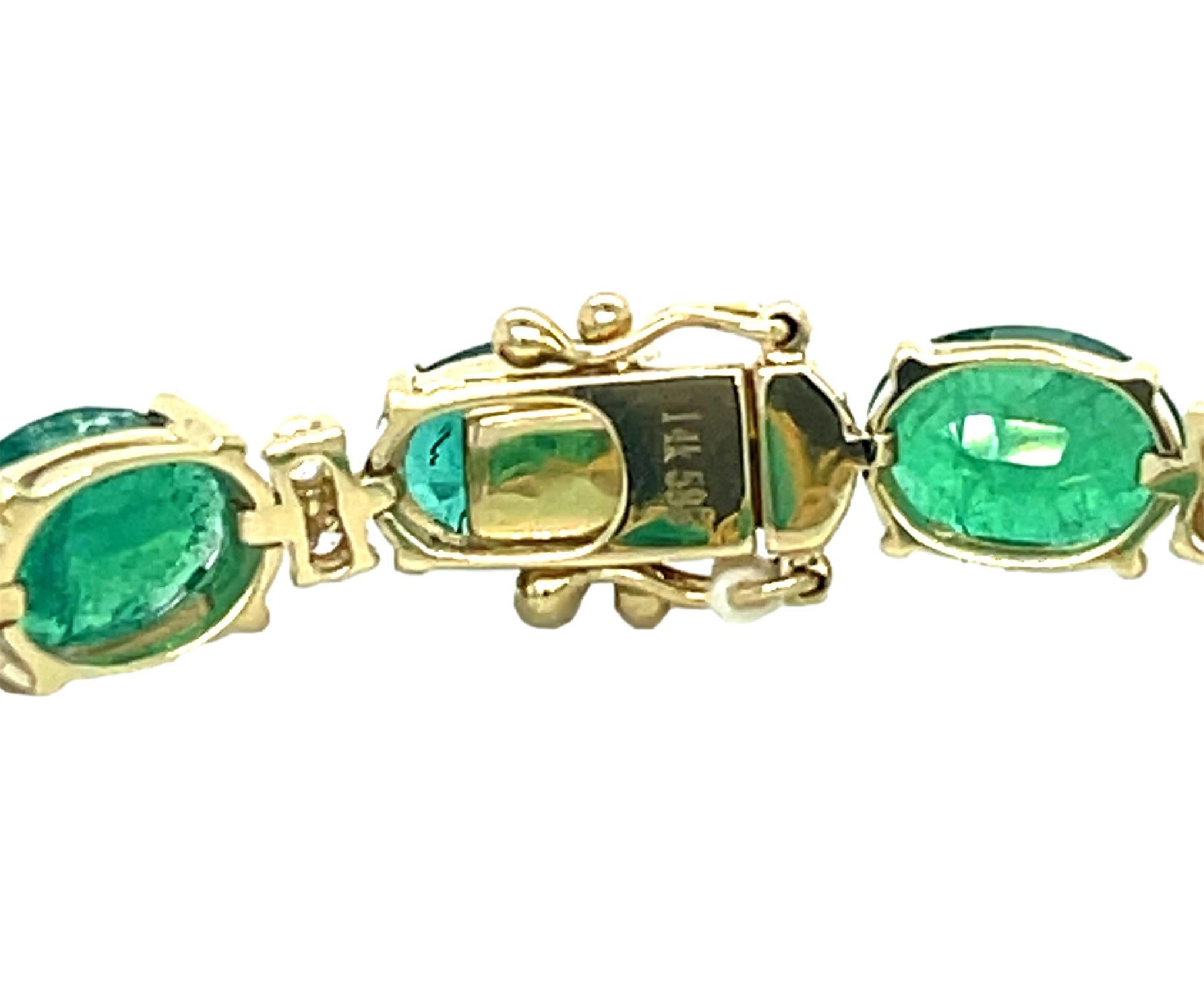 Women's or Men's Natural Zambian Emerald and Diamond Bracelet in 14KY Gold For Sale