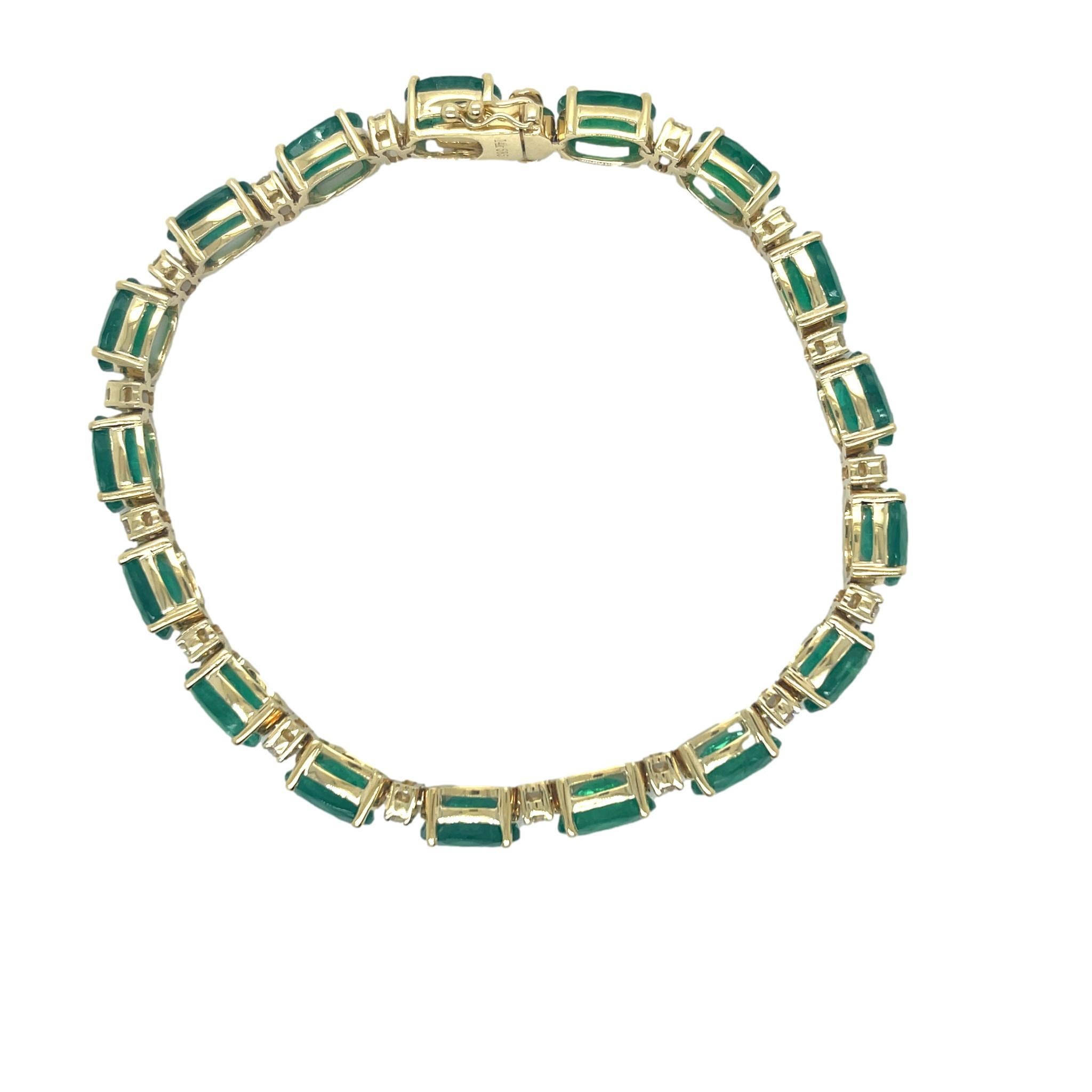 Natural Zambian Emerald and Diamond Bracelet in 14KY Gold For Sale 1