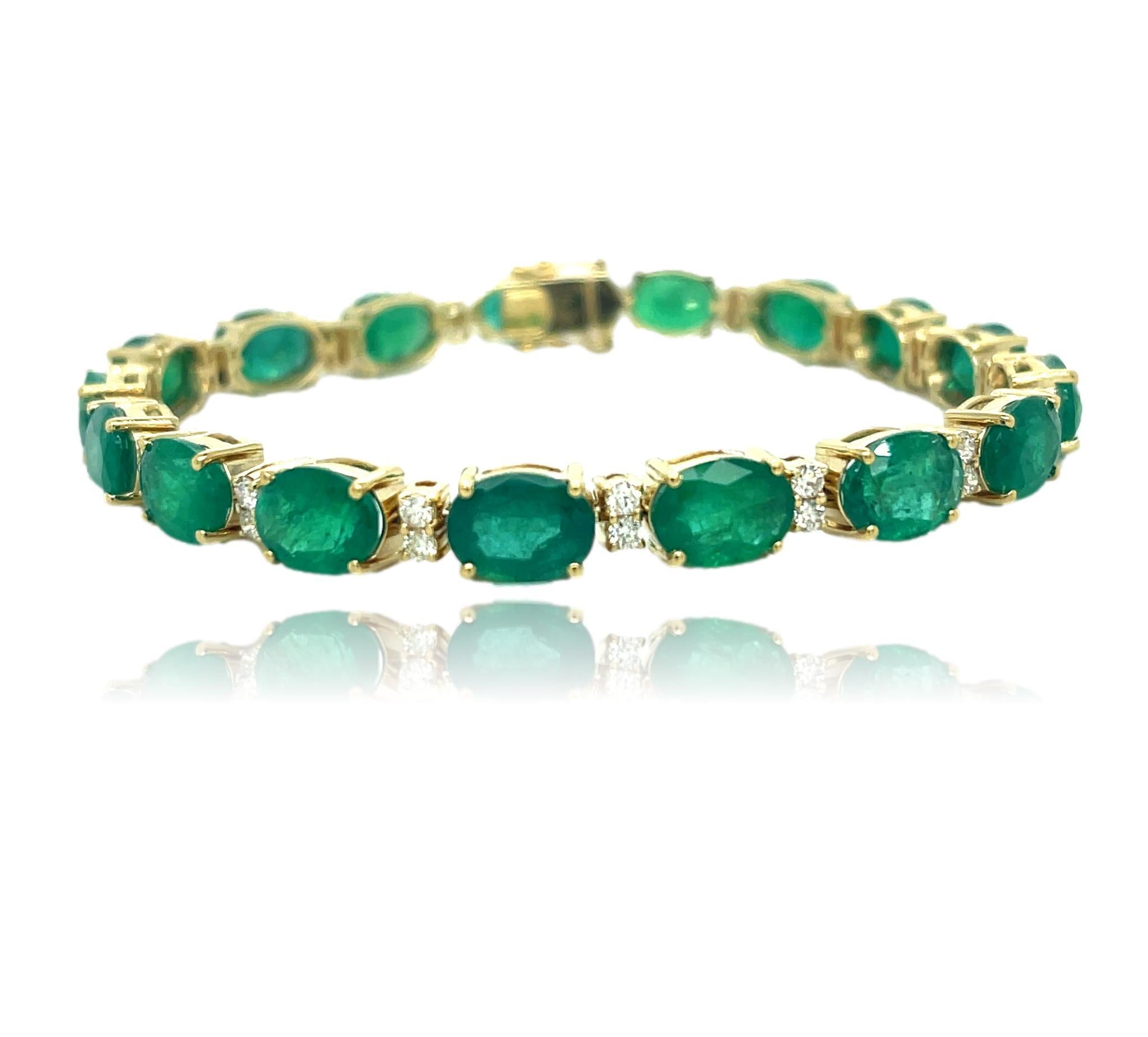 Natural Zambian Emerald and Diamond Bracelet in 14KY Gold For Sale 2