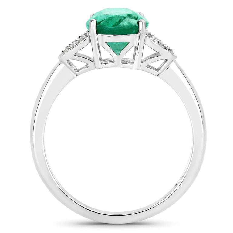 Natural Zambian Emerald and Diamond Cocktail Ring Set in 14k White Gold ...