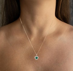 Natural Zambian Emerald and Diamond Halo Pendant 14K Yellow Gold