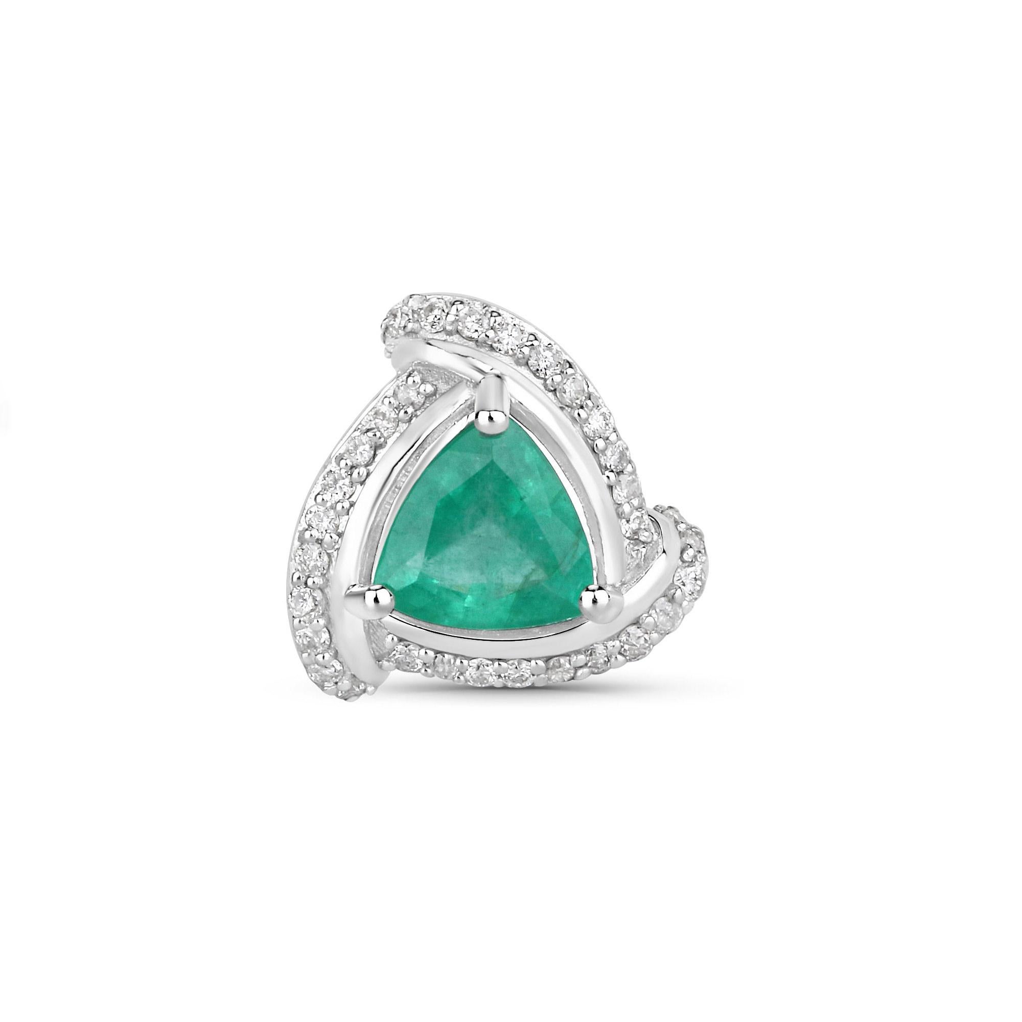 Natural Zambian Emerald and Diamond Halo Stud Earrings 14K White Gold (Zeitgenössisch) im Angebot