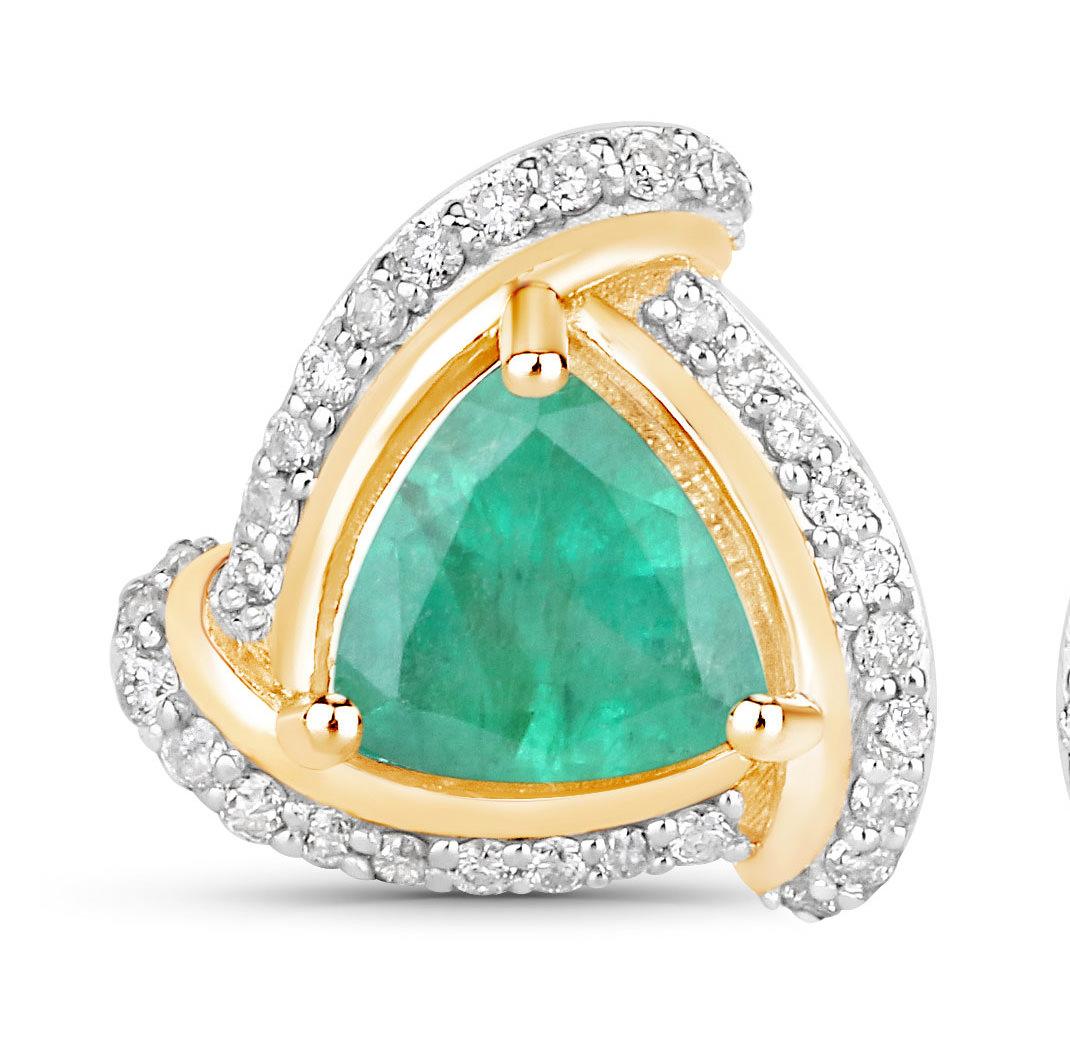 Modern Natural Zambian Emerald and Diamond Halo Stud Earrings 14K Yellow Gold For Sale