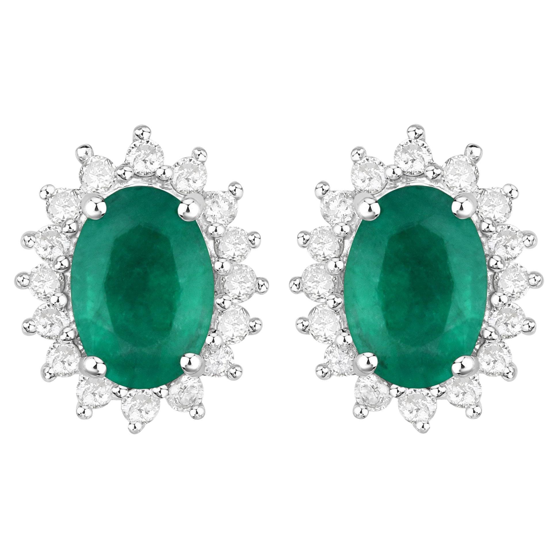 Genuine Zambian Emerald and Lab Diamond Silver Teardrop Halo Necklace