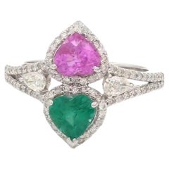 Natural Zambian emerald and sapphire ring 18k  gold