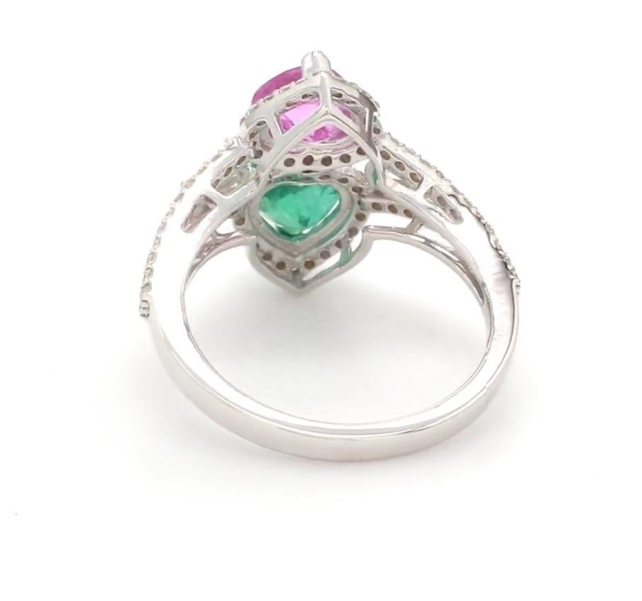 Bague en émeraude naturelle de Zambie et saphir en 18k  or Pour femmes en vente