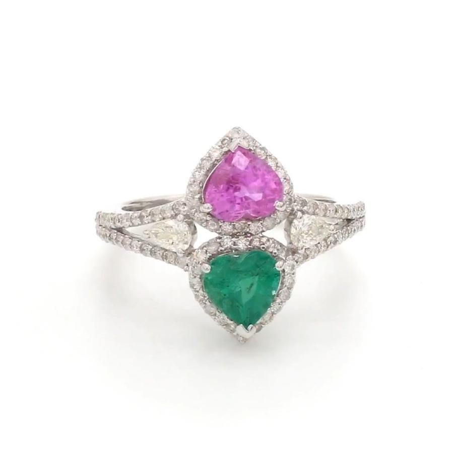 Bague en émeraude naturelle de Zambie et saphir en 18k  or en vente 1