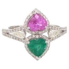 Natural zambian emerald and sapphire ring in 18k  gold