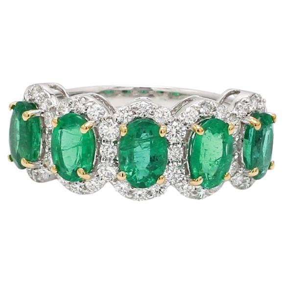 Natural 2.24 cts Zambian emerald & 0.70 cts diamond band gold For Sale
