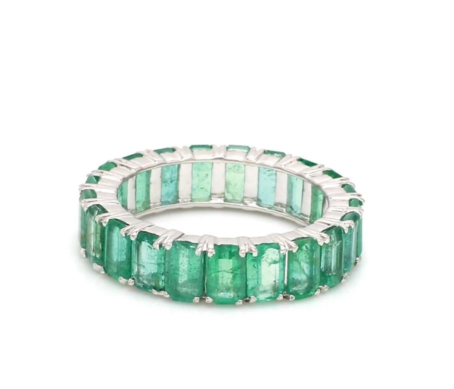 Natürlicher sambischer Smaragd Bandring 14k Gold (Asscher-Schliff) im Angebot