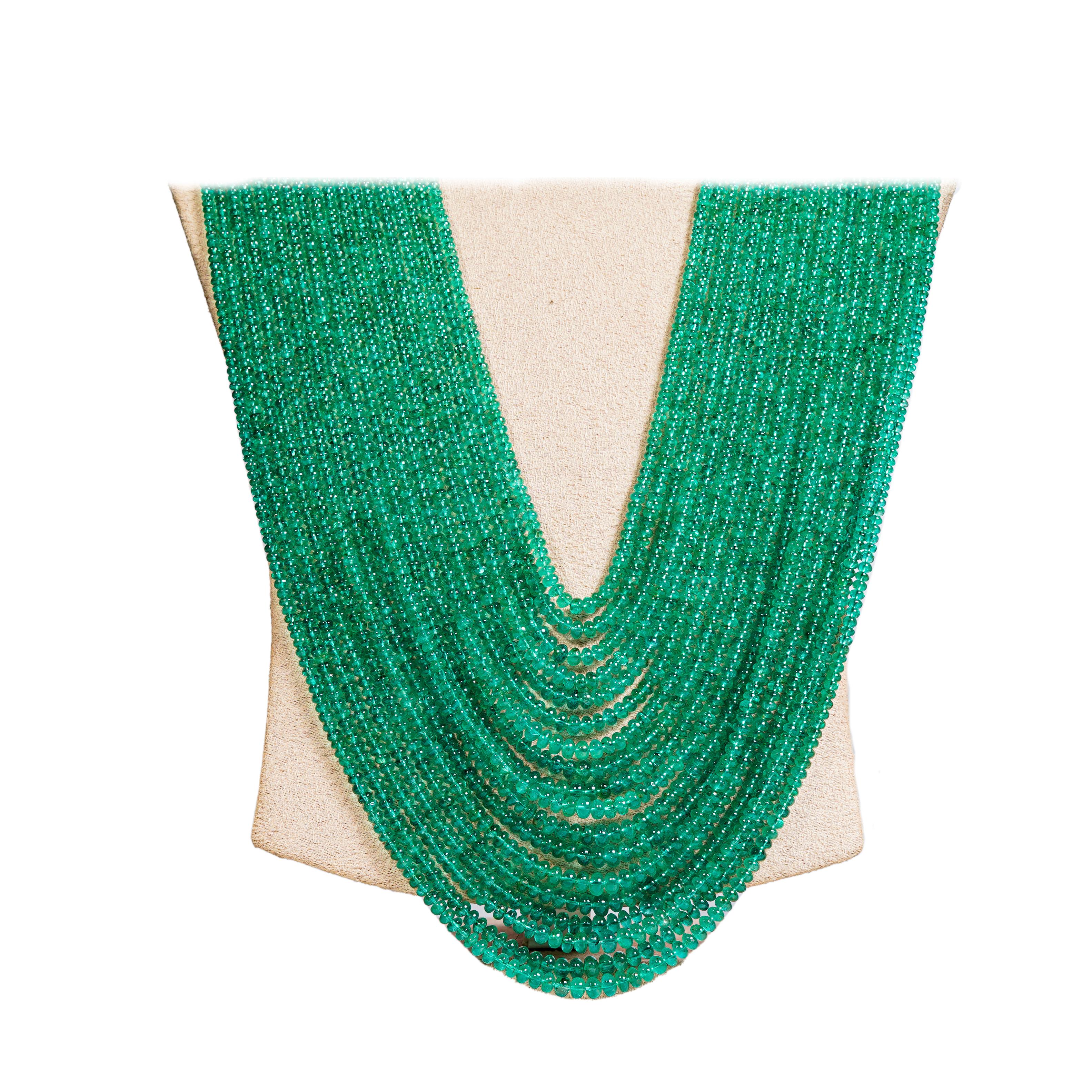 Emerald Cut Natural Zambian Emerald Beads in 18 lines For Sale