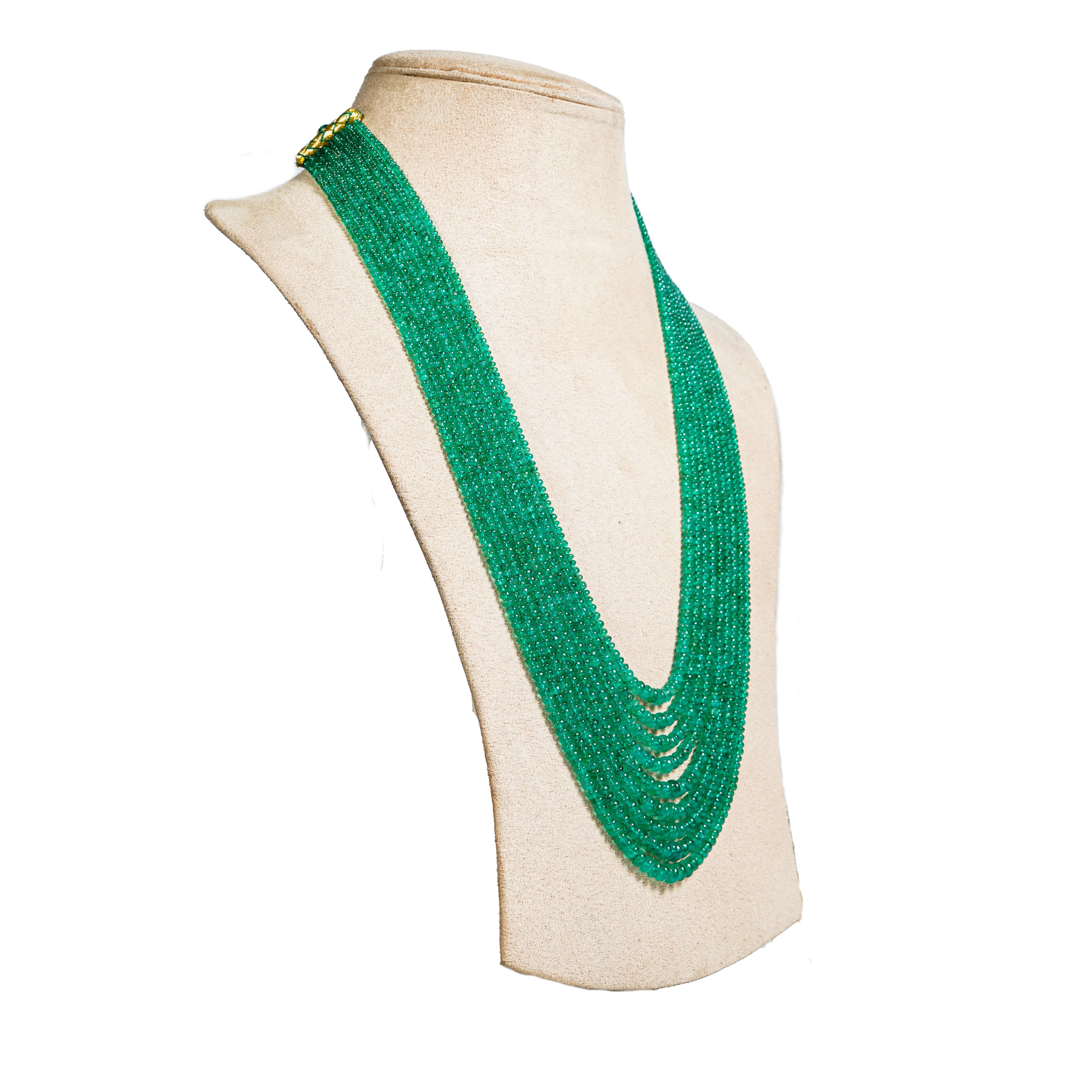 Emerald Cut Natural Zambian Emerald Beads in 9 lines For Sale