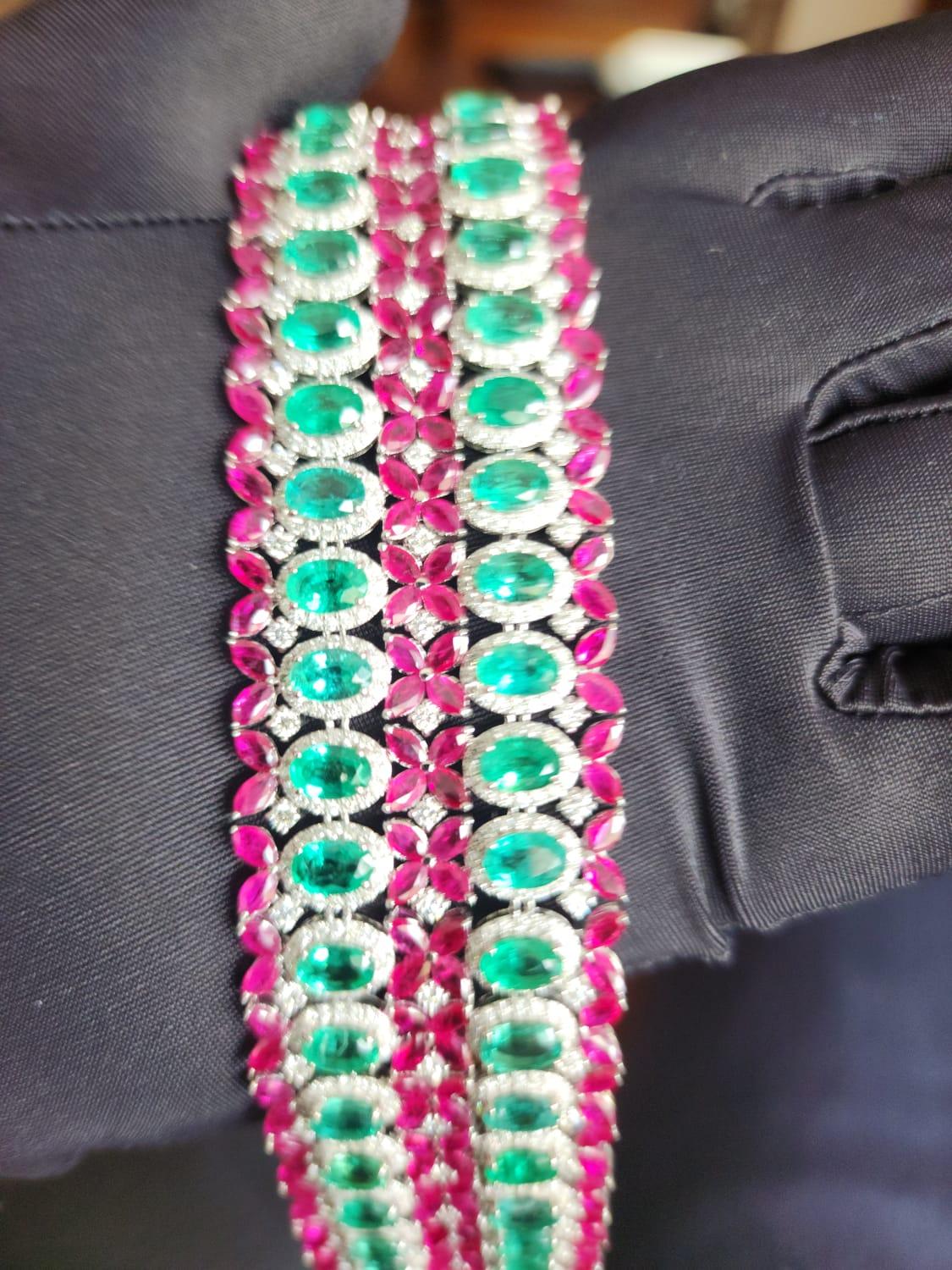 Natural Zambian emerald bracelet and Mozambique ruby with diamond and ...