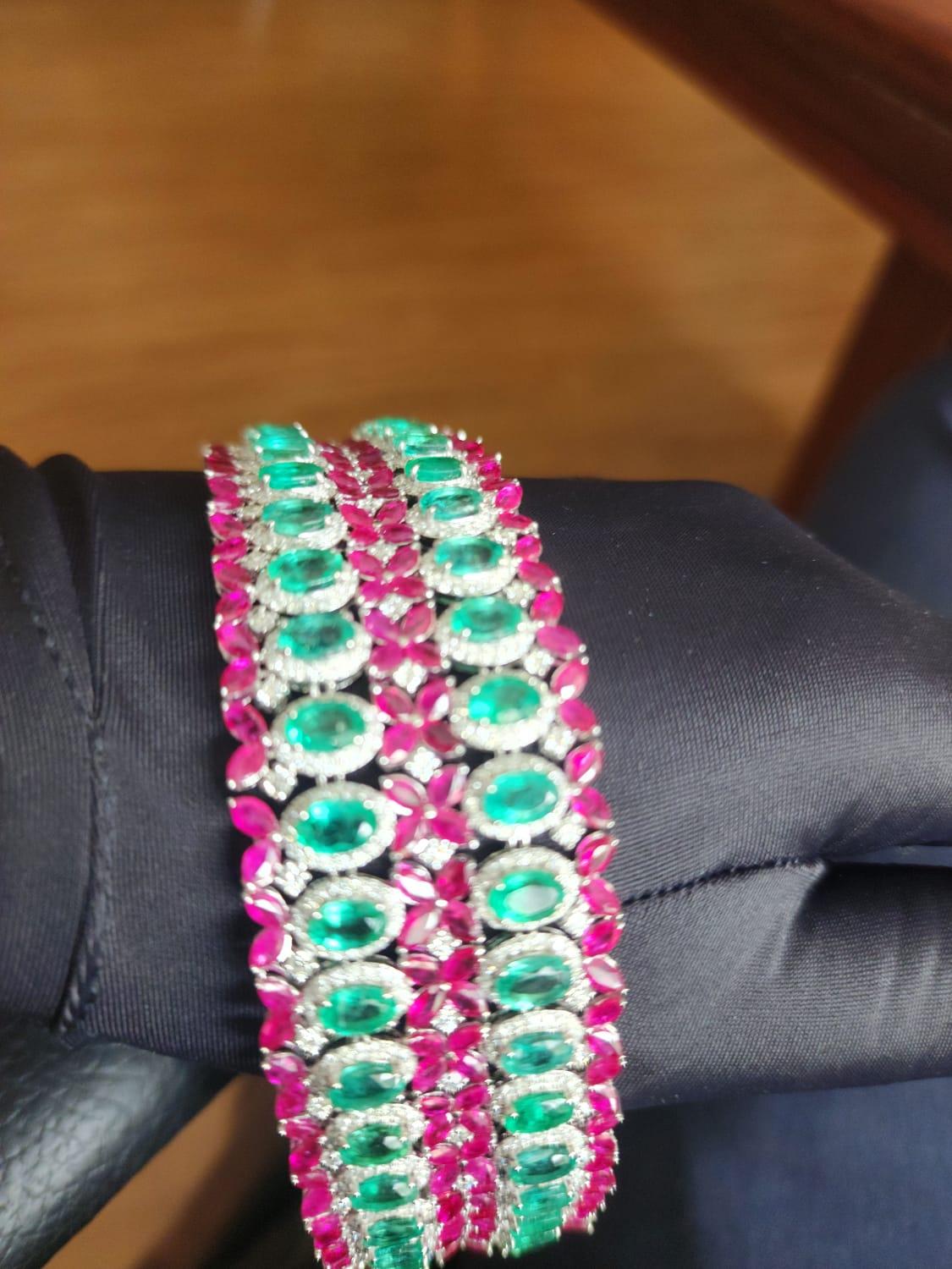 Natural Zambian emerald bracelet and Mozambique ruby with diamond and ...