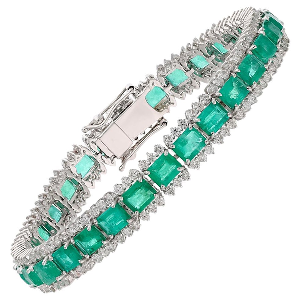 Pulsera de esmeralda zambiana natural con diamante de 3,25 cts en oro de 18k