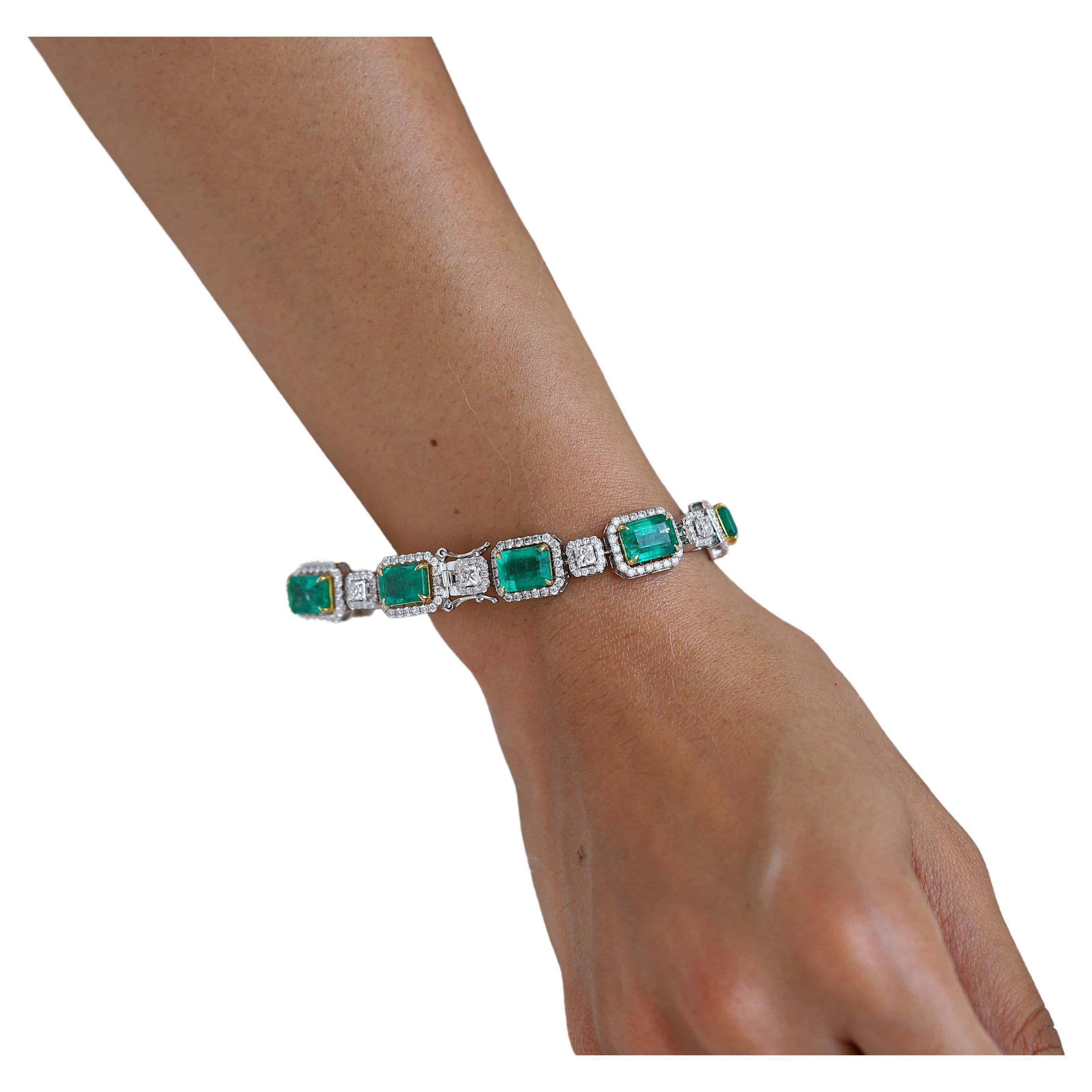 Natural Zambian Emerald Bracelet with Diamond and 18k Gold