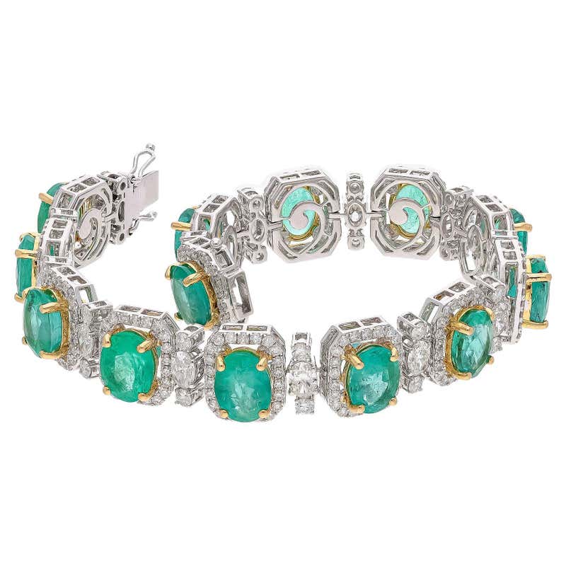 Natural Zambian Emerald Bracelet with Diamond and 18k Gold For Sale at ...