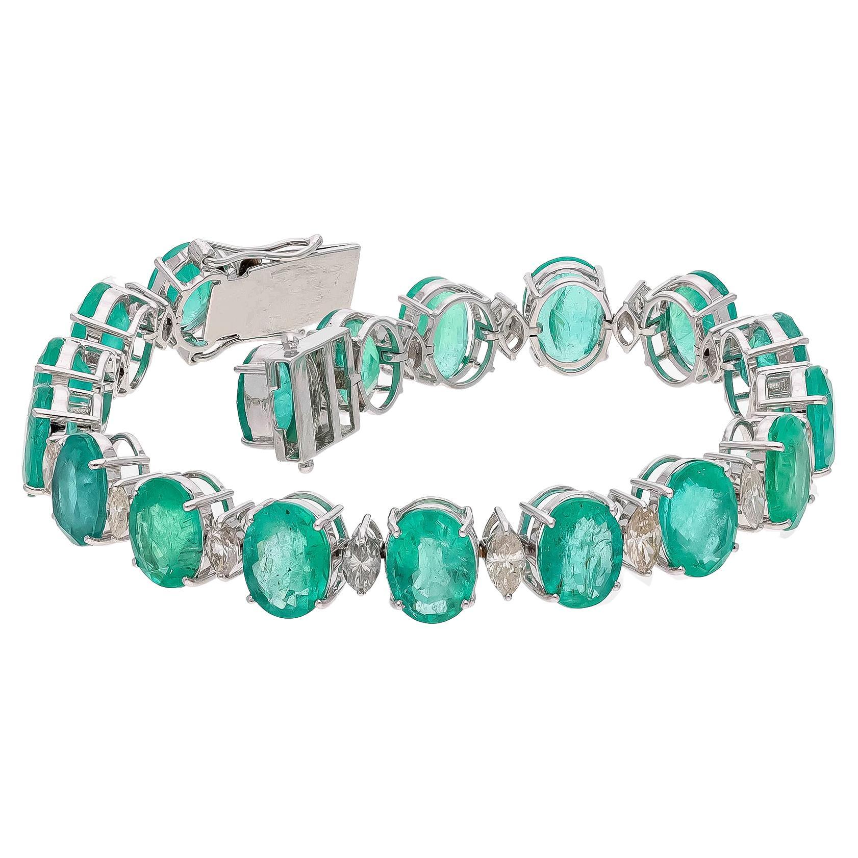 Natural Zambian Emerald Bracelet with Diamond and 18k Gold For Sale