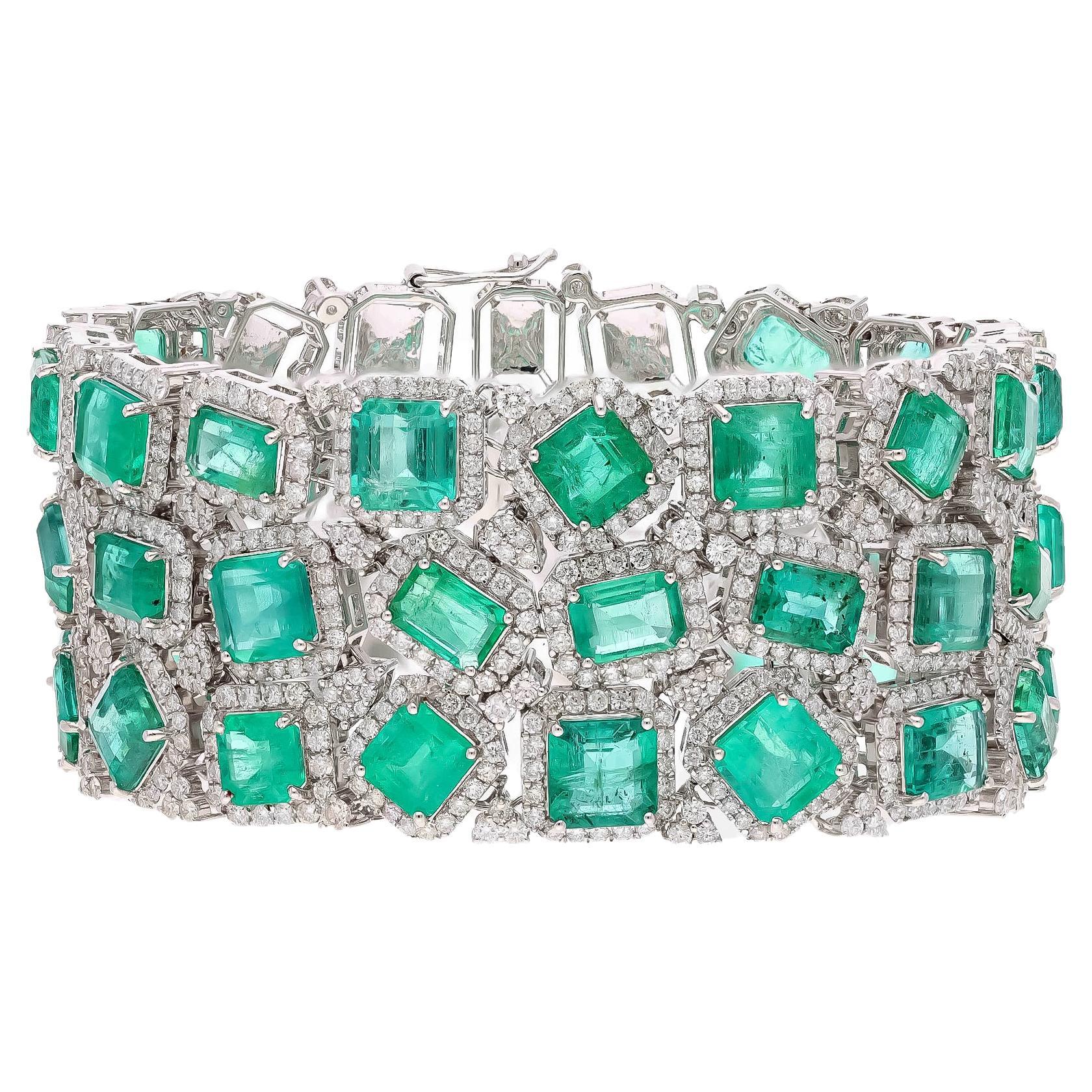 Natural Zambian Emerald Bracelet with Diamond and 18k Gold For Sale