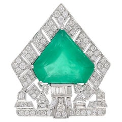 Natural Zambian emerald brooch with diamond 0.93 cts in 18k gold