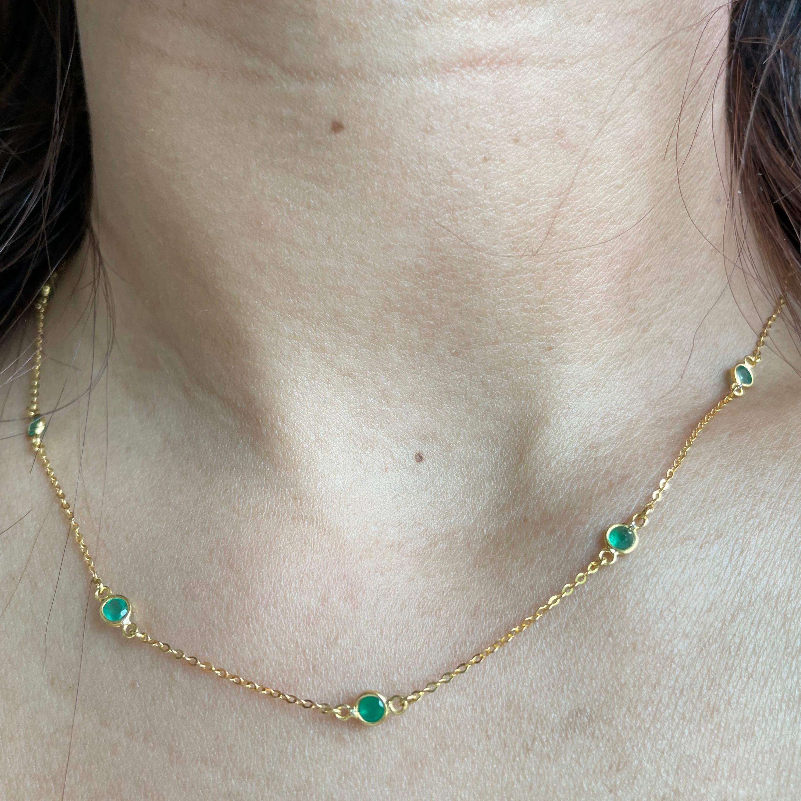 Brilliant Cut Natural Zambian Emerald by the yard, Natural Diamonds Station Necklace For Sale