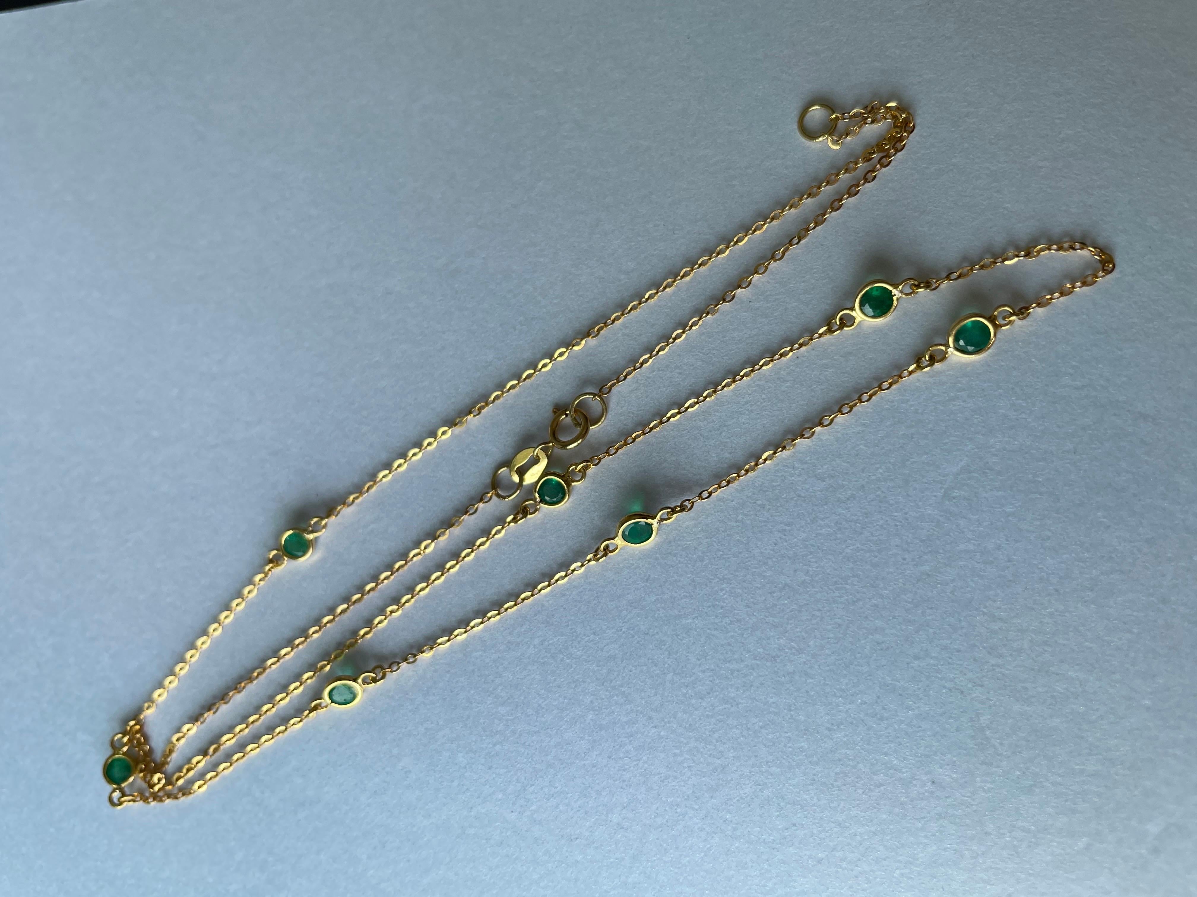 Women's or Men's Natural Zambian Emerald by the yard, Natural Diamonds Station Necklace For Sale
