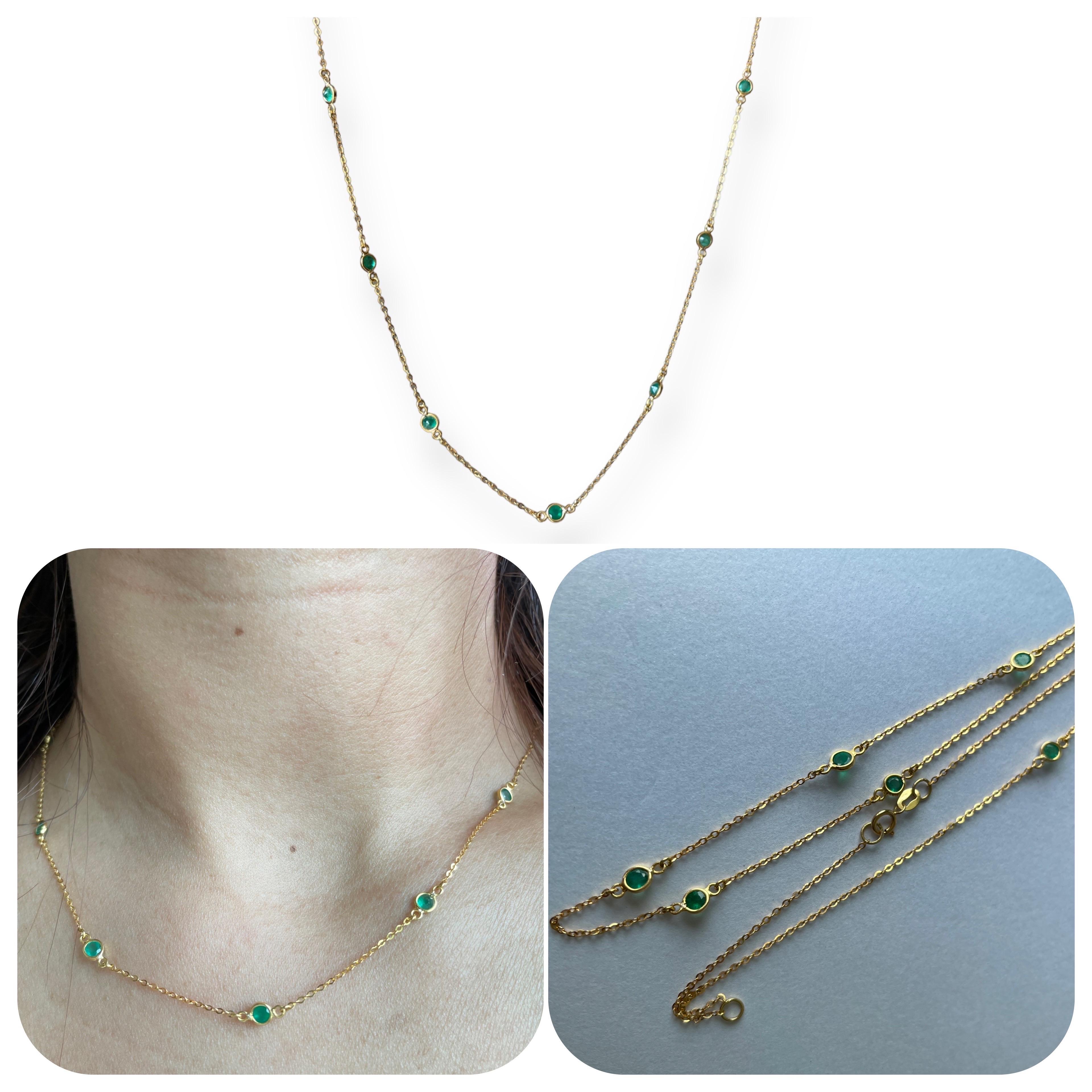 Natural Zambian Emerald by the yard, Natural Diamonds Station Necklace For Sale 3