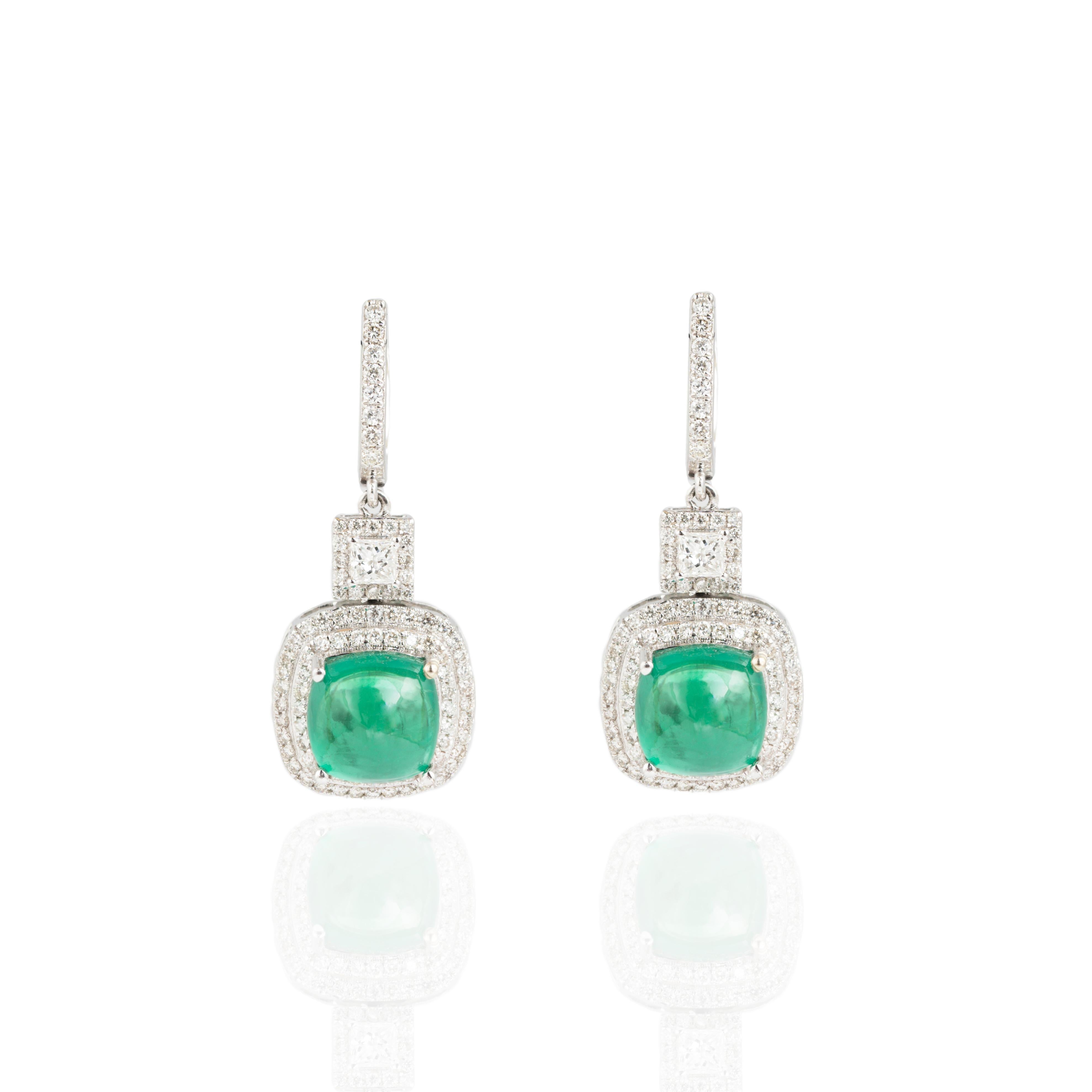 Natural Zambian Emerald Caboshan 8.42 Carats and Diamonds 1.54 Carats /14k Gold For Sale 1
