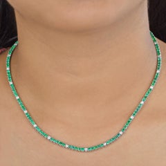 Natural Zambian Emerald Chain 10 Karat White Gold SI/H Round Diamond Jewelry