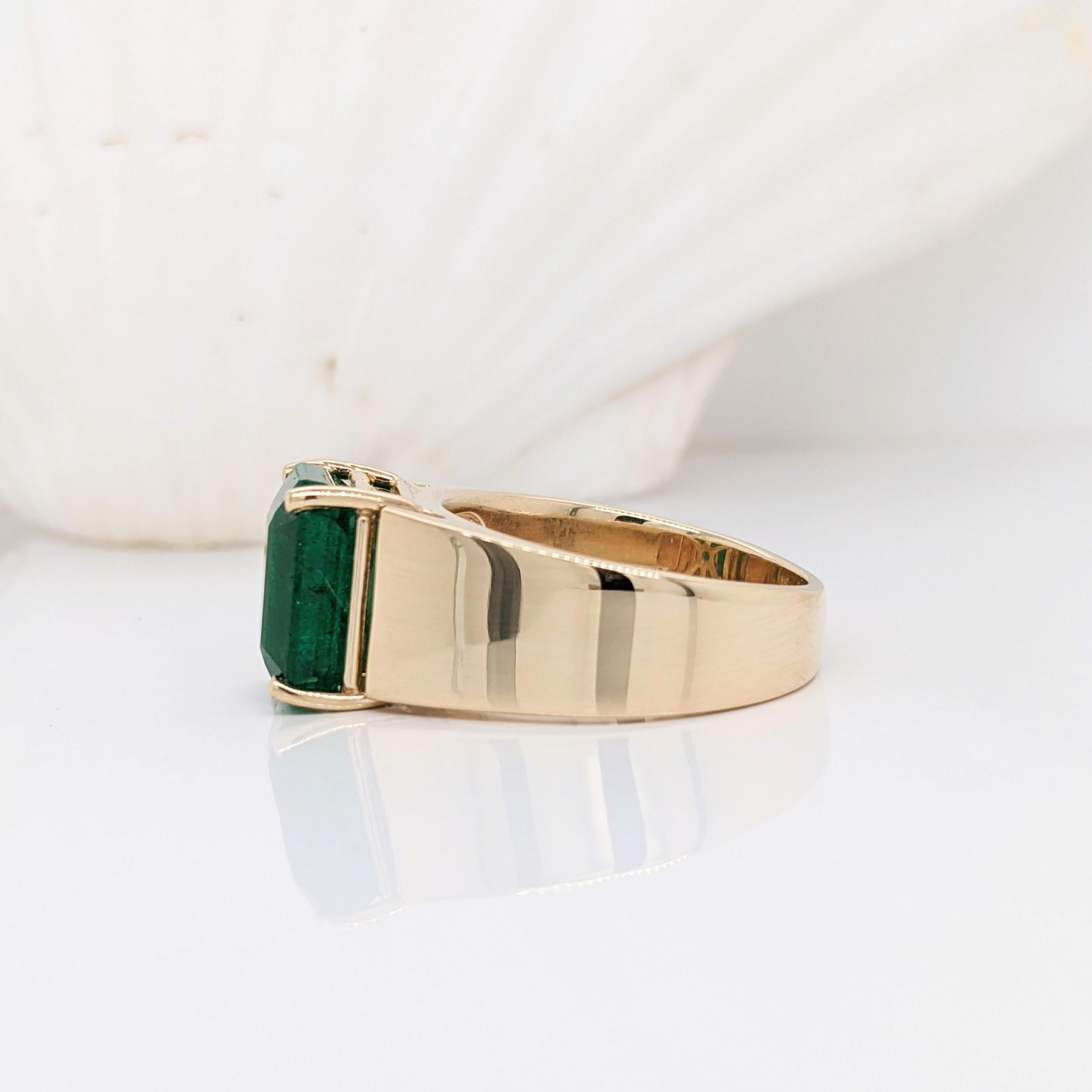 Art Deco 6 carat Zambian Emerald Cigar Band Ring in 14K Yellow Gold  Emerald Cut 10x8mm