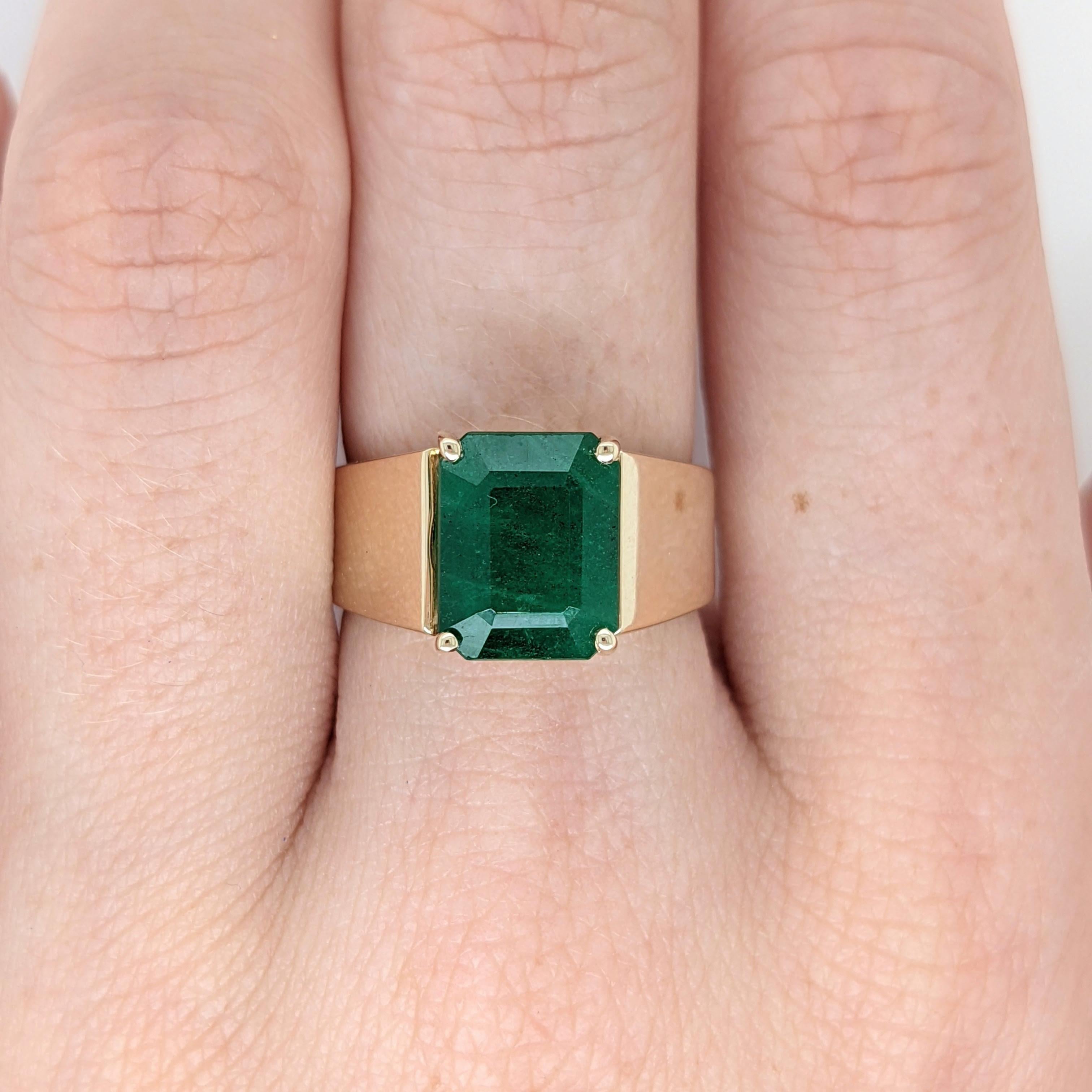 Women's 6 carat Zambian Emerald Cigar Band Ring in 14K Yellow Gold  Emerald Cut 10x8mm